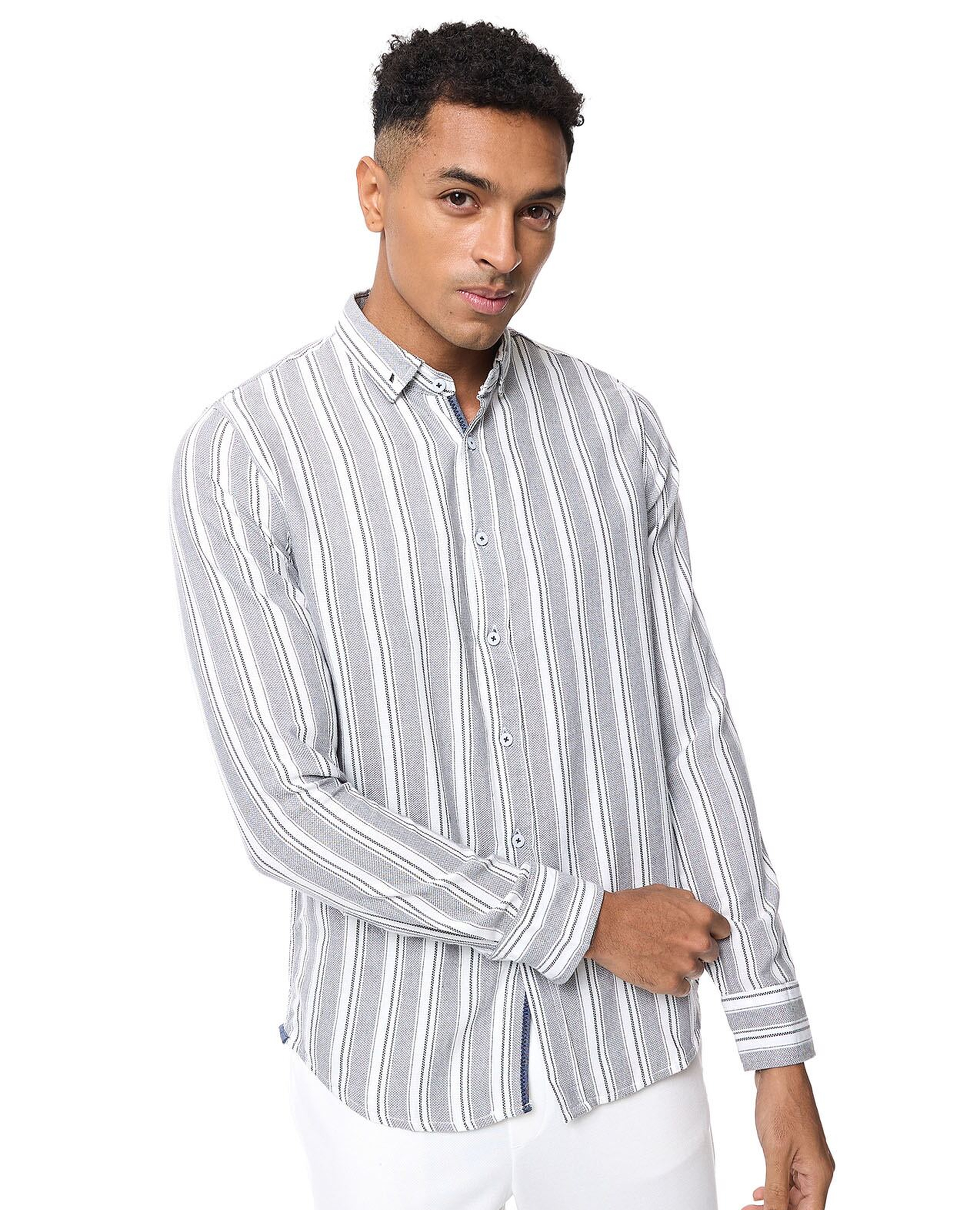 Striped Shirt with Button-Down Collar and Long Sleeves