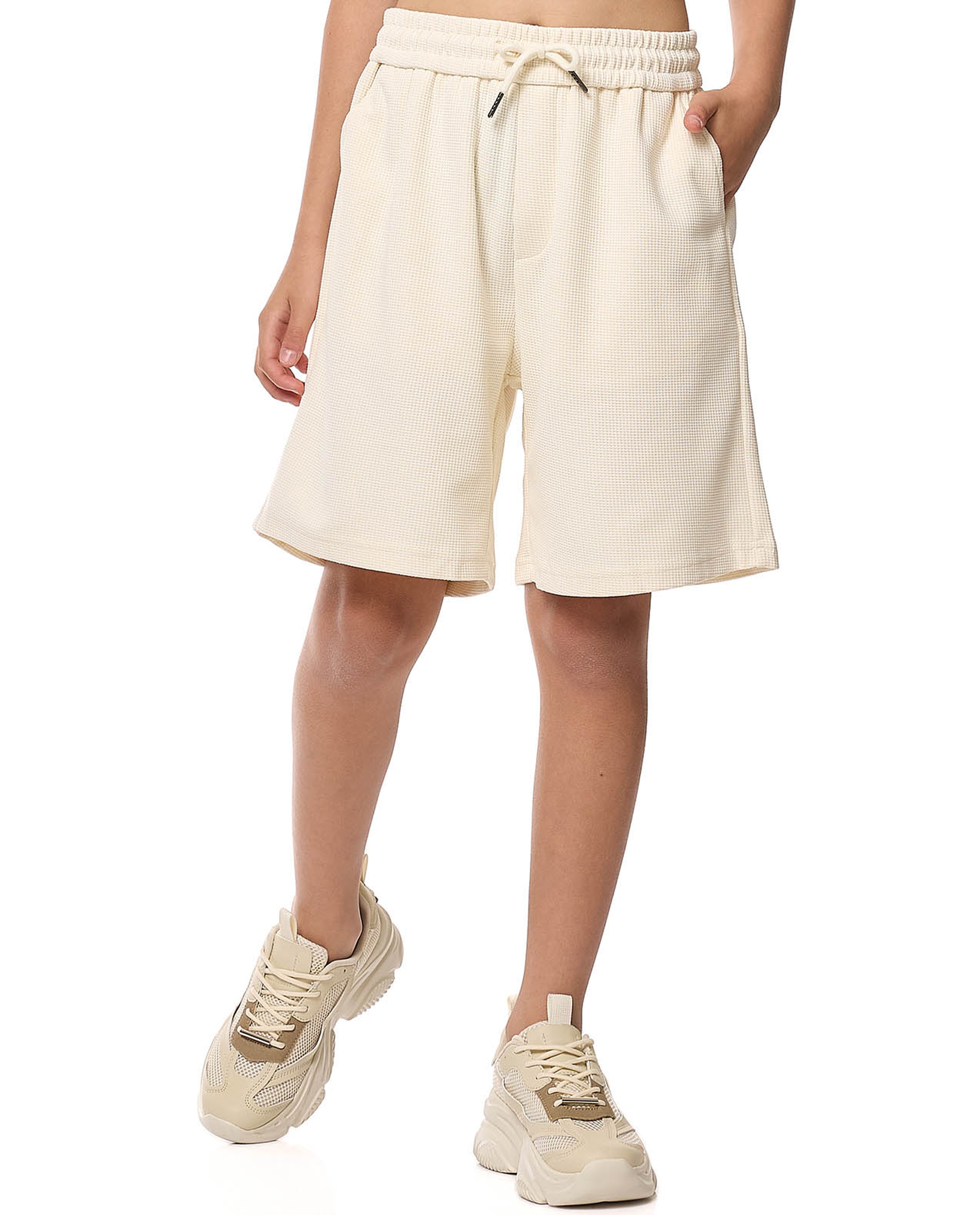 Textured Shorts with Drawstring Waist