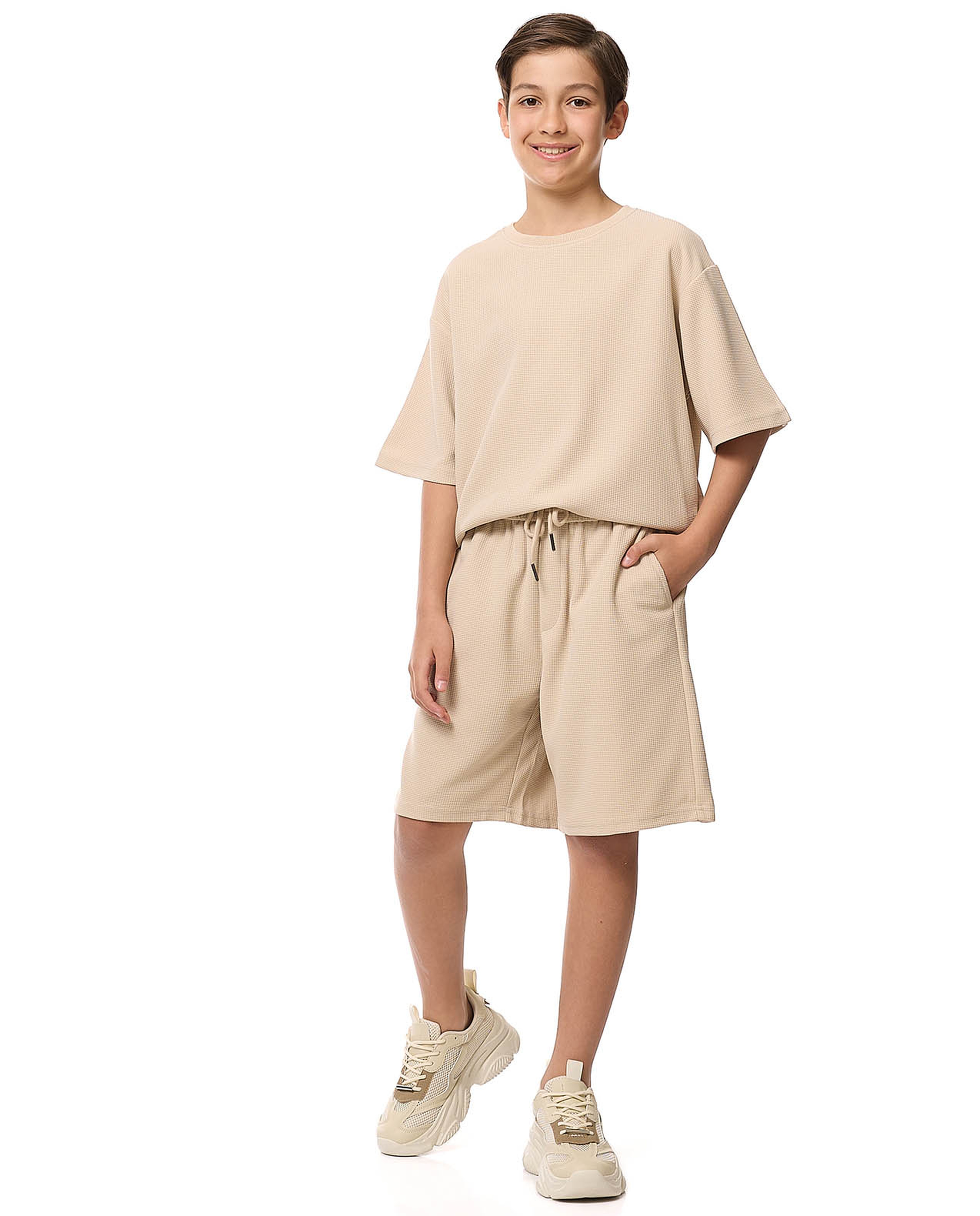 Textured Shorts with Drawstring Waist