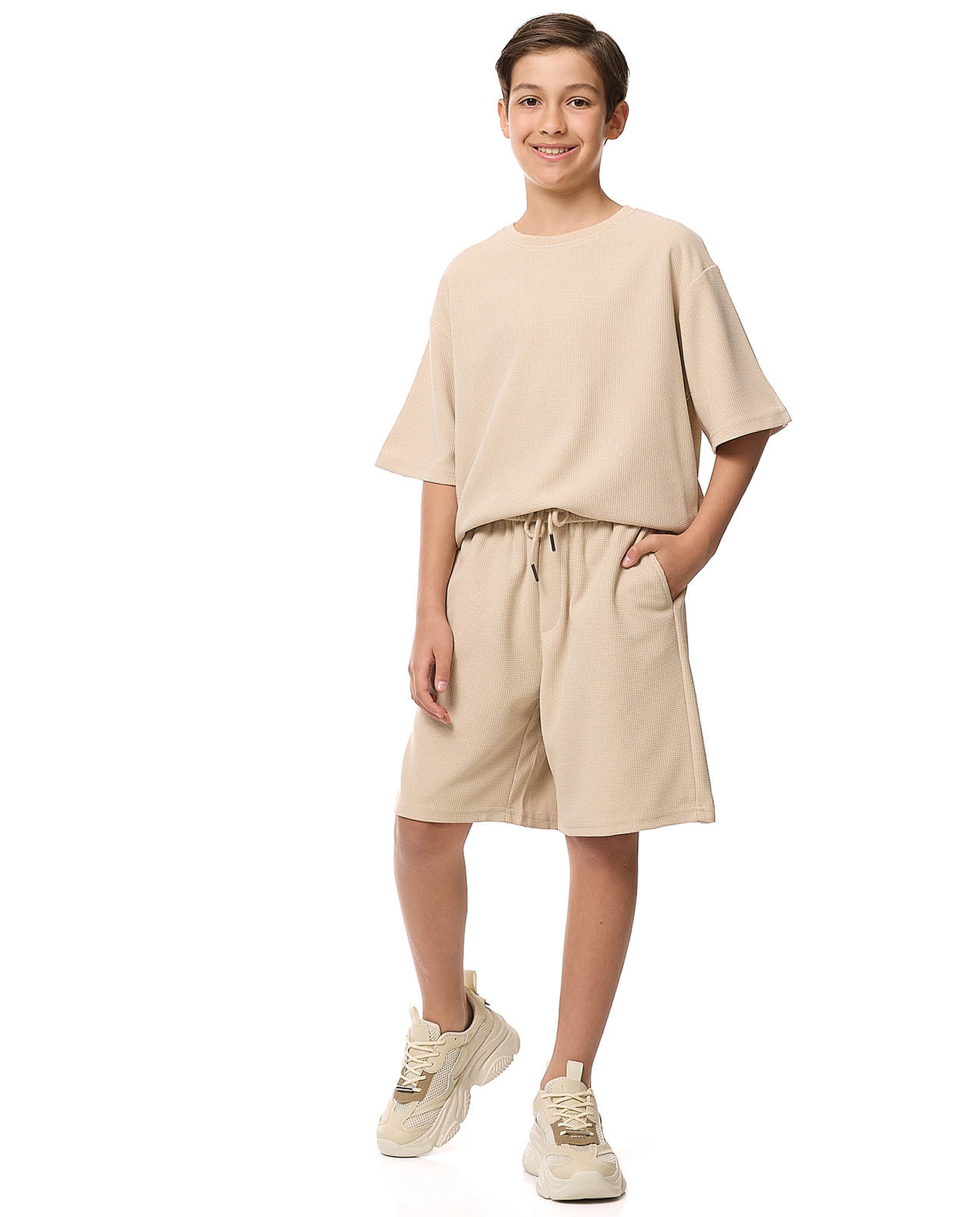 Textured Shorts with Drawstring Waist