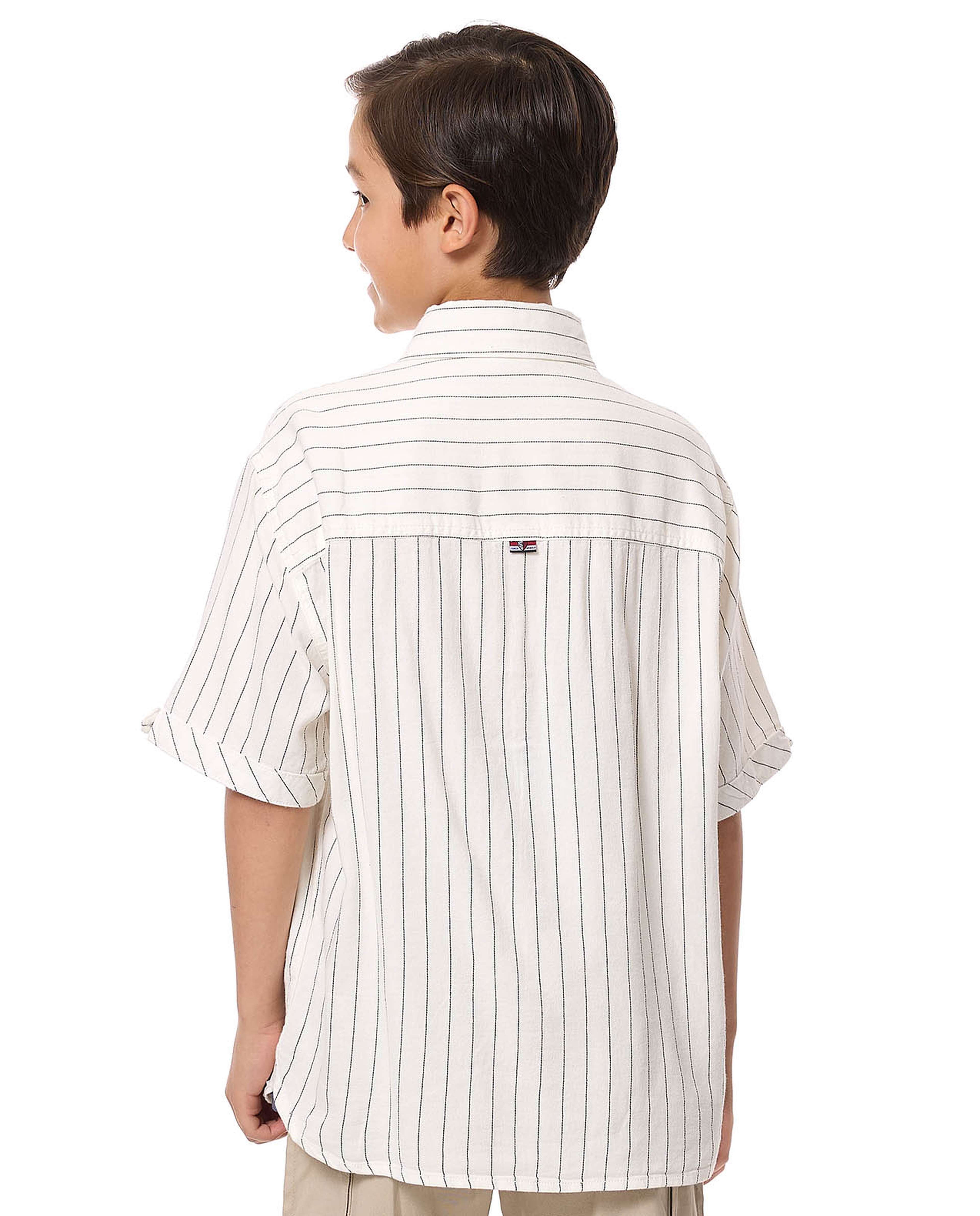 Striped Shirt with Button-Down Collar and Short Sleeves
