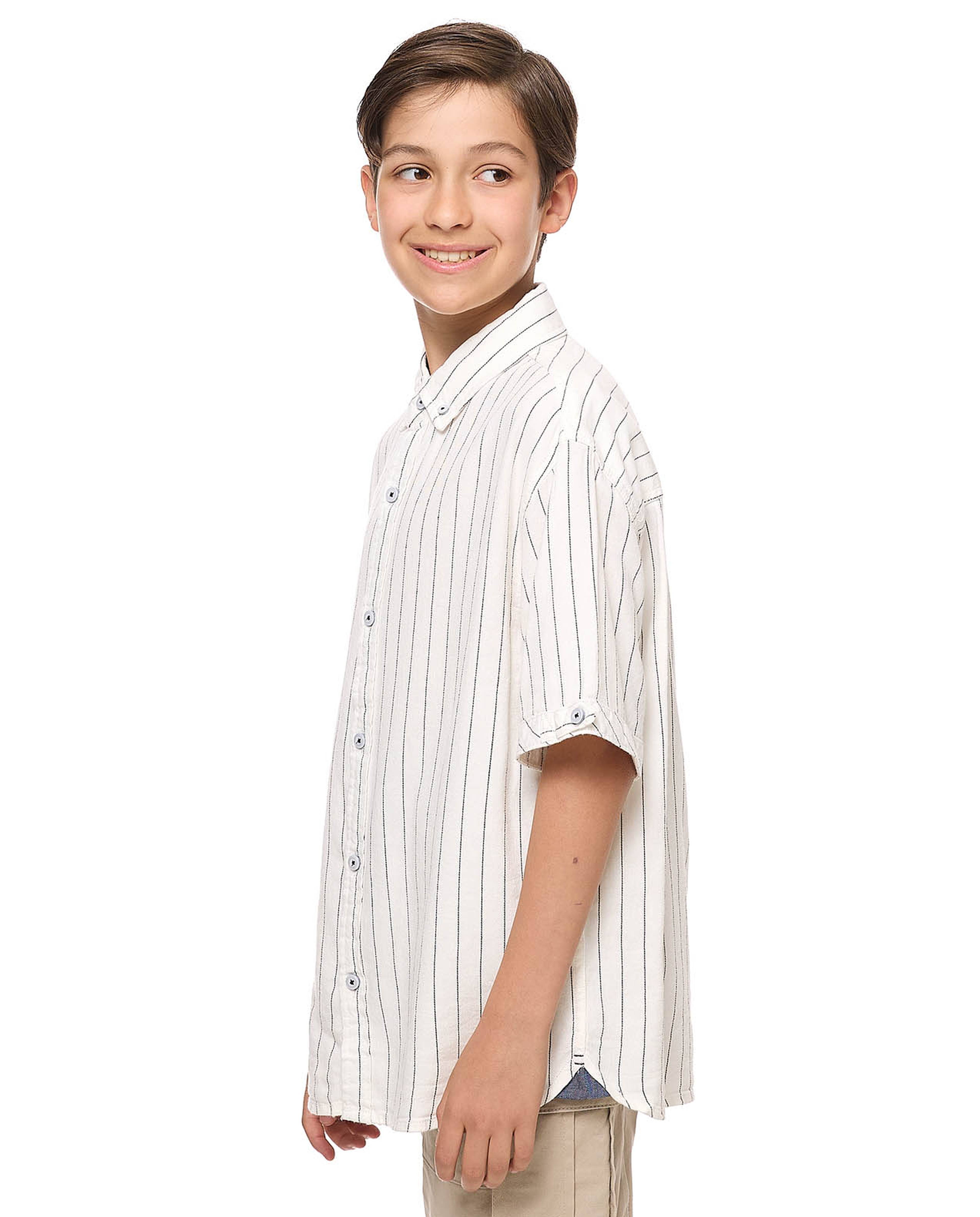 Striped Shirt with Button-Down Collar and Short Sleeves