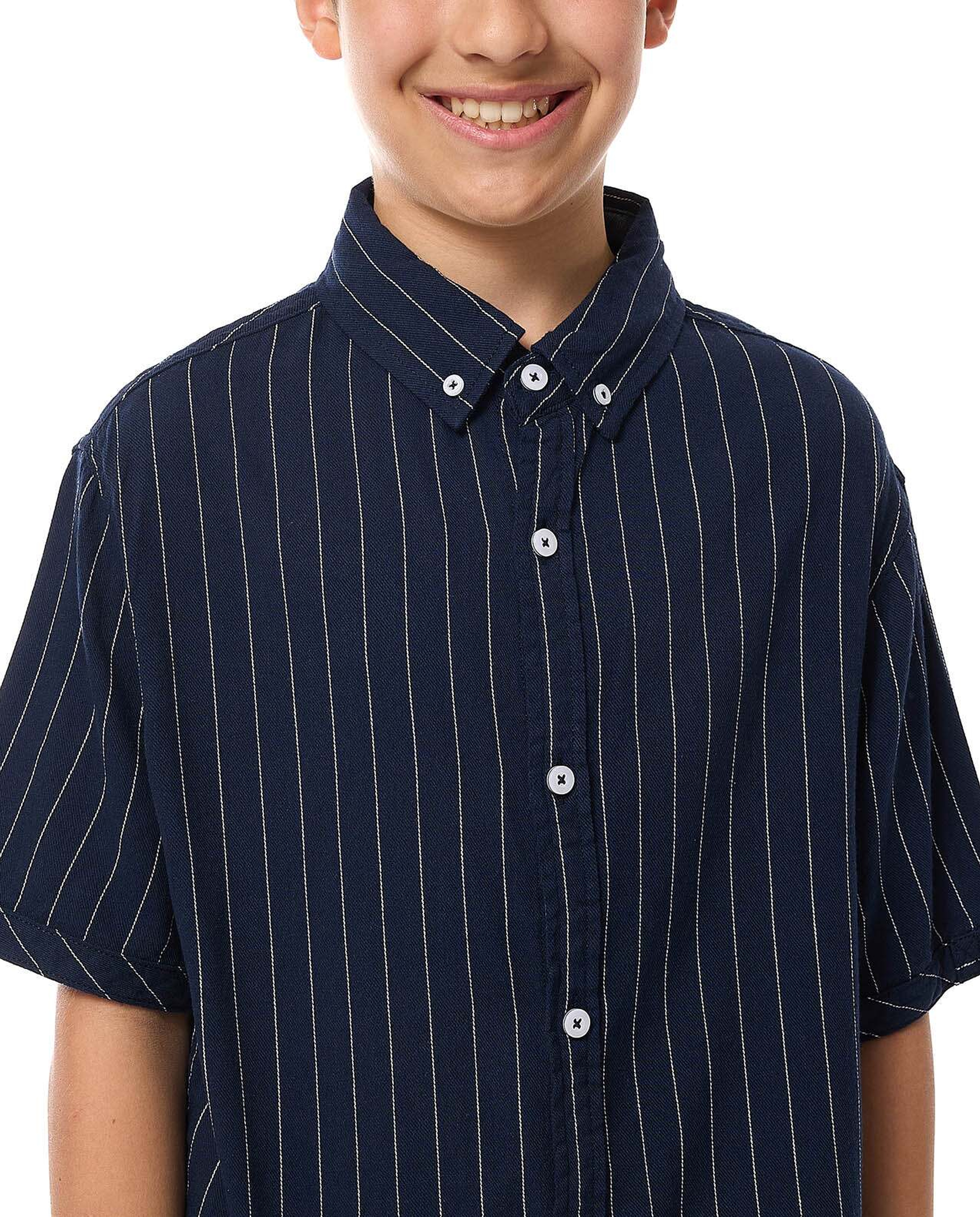 Striped Shirt with Button-Down Collar and Short Sleeves