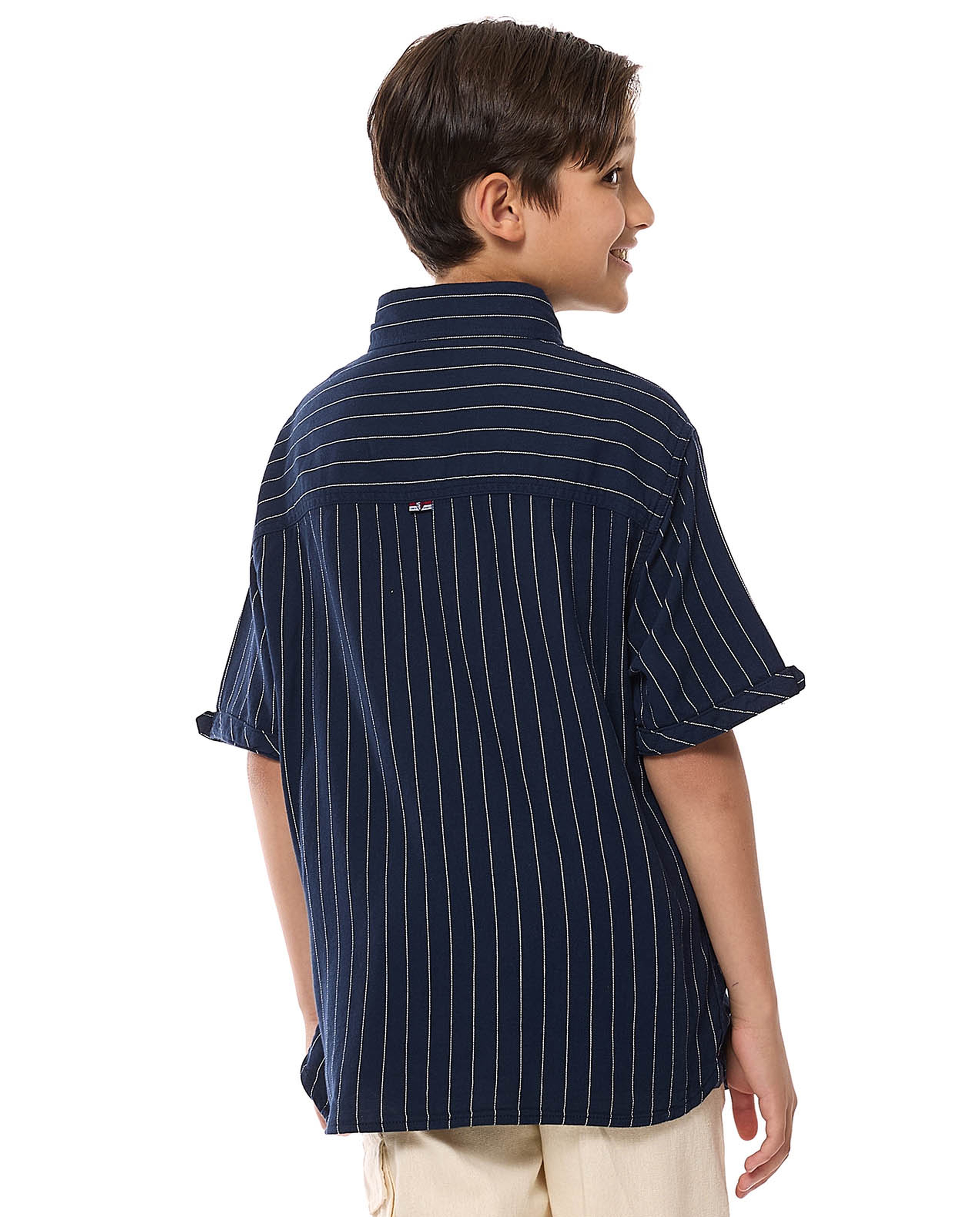 Striped Shirt with Button-Down Collar and Short Sleeves