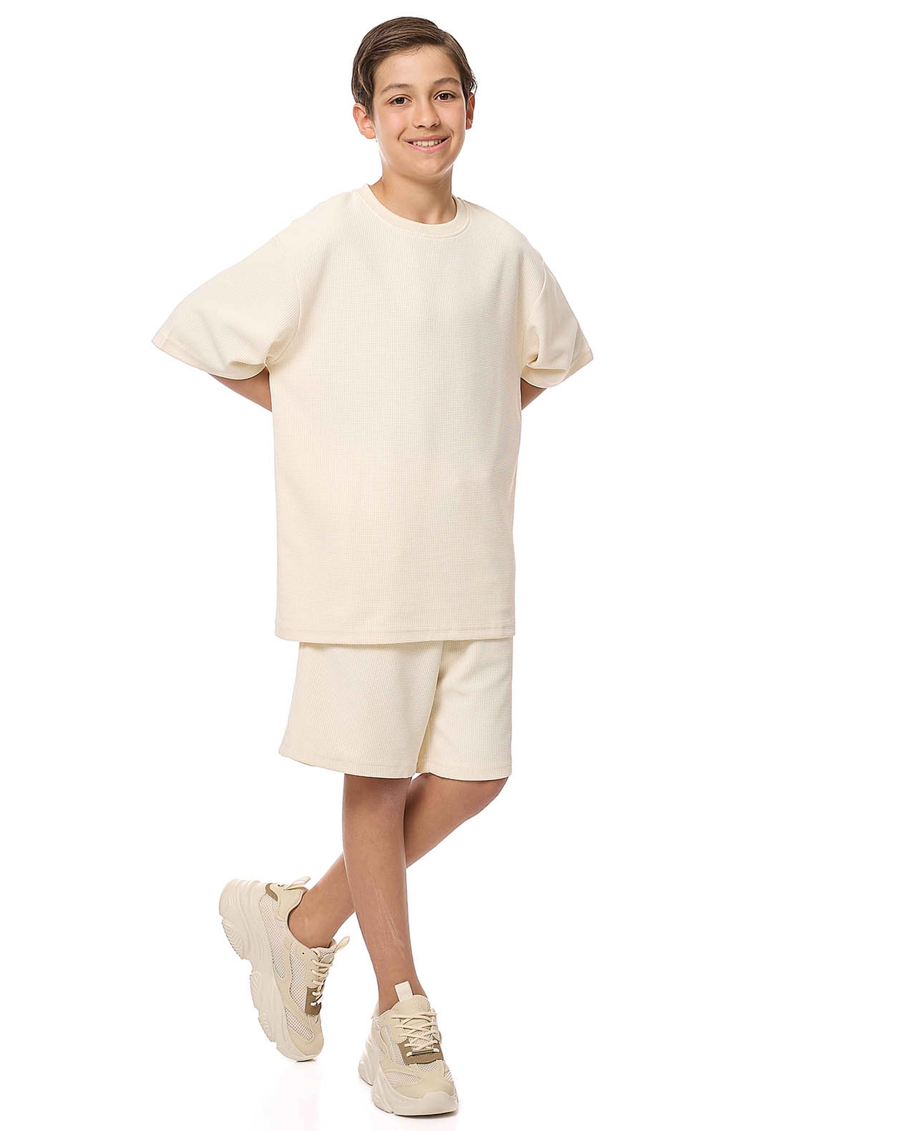 Textured Oversized T-Shirt with Crew Neck and Short Sleeves