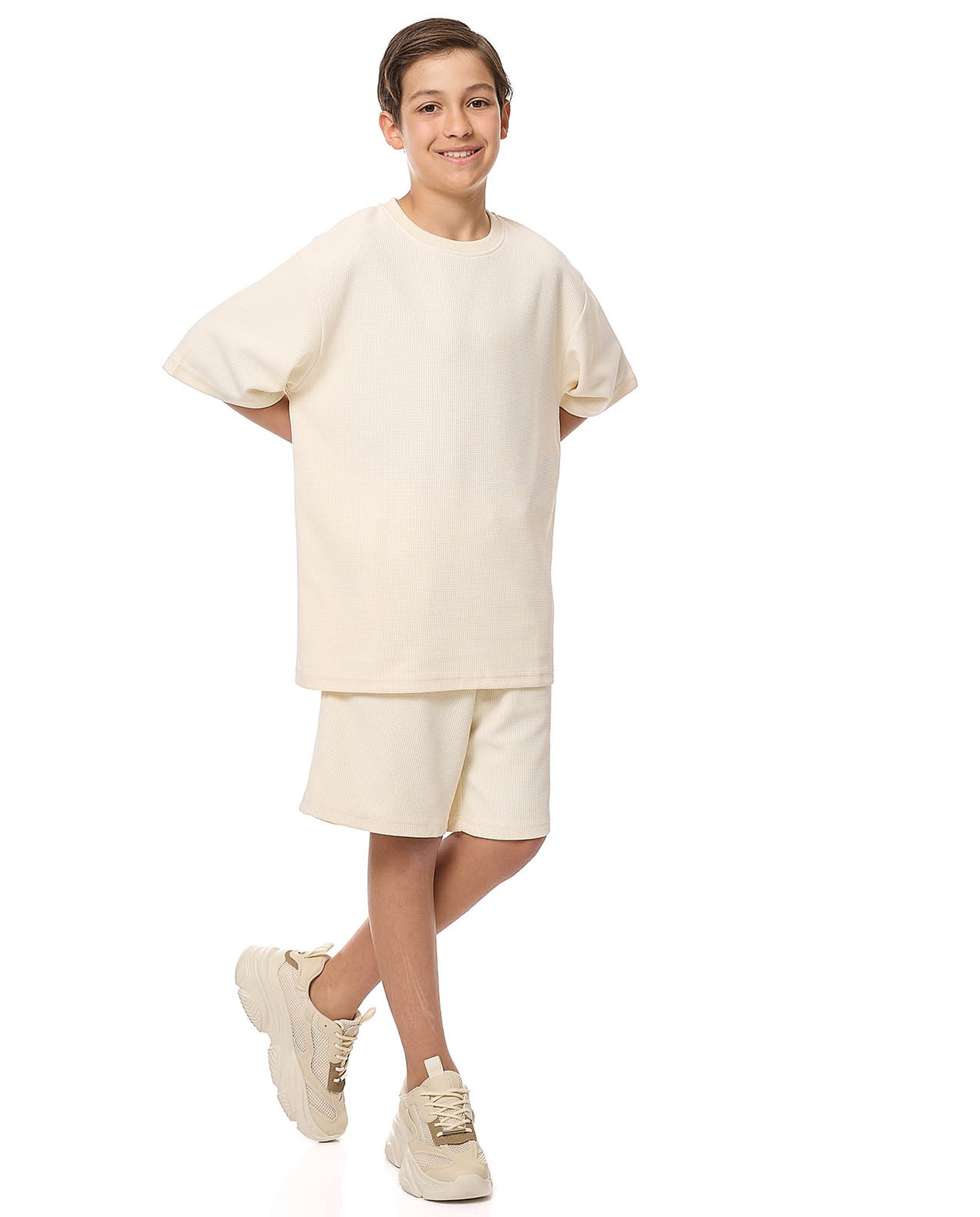 Textured Oversized T-Shirt with Crew Neck and Short Sleeves