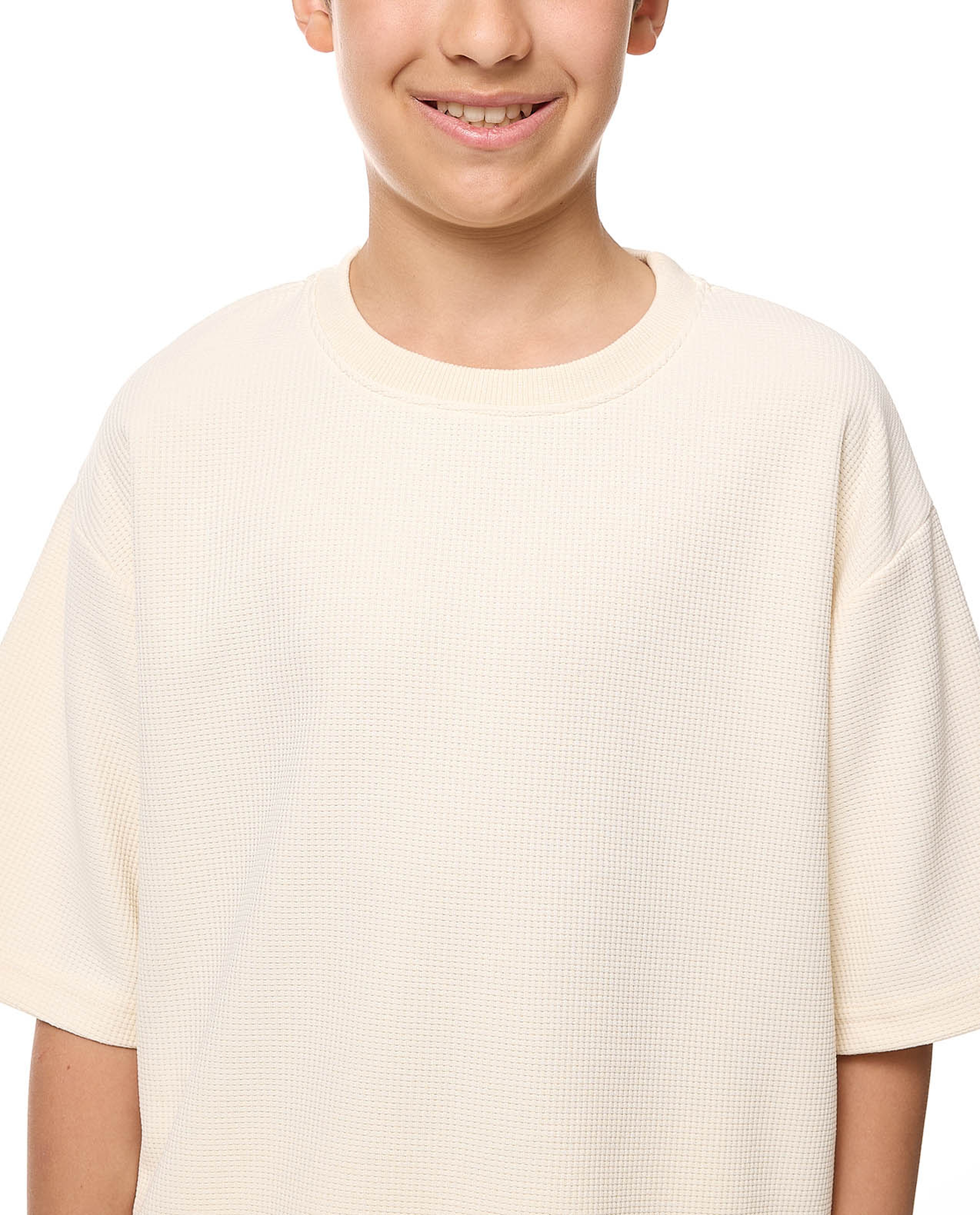 Textured Oversized T-Shirt with Crew Neck and Short Sleeves