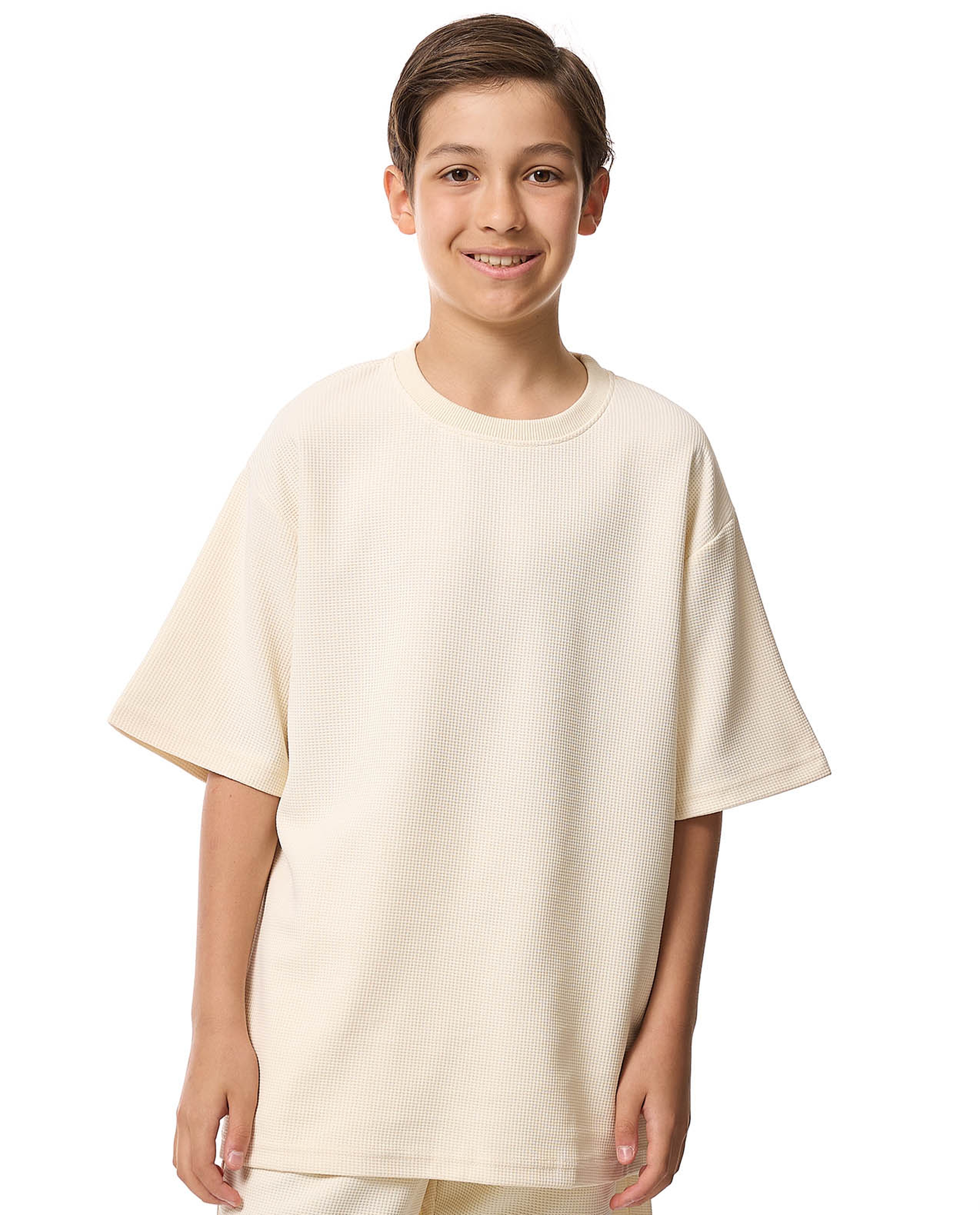 Textured Oversized T-Shirt with Crew Neck and Short Sleeves