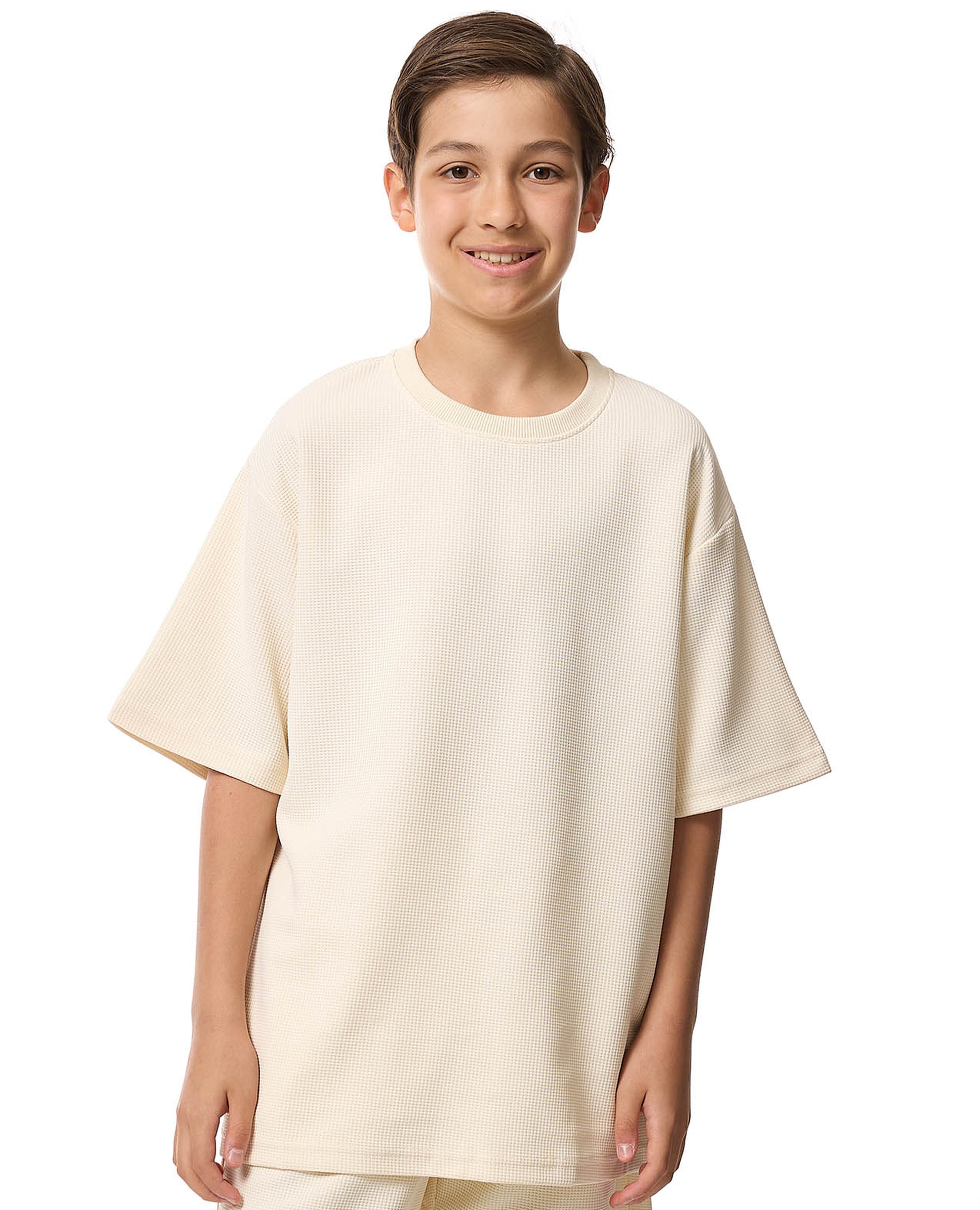 Textured Oversized T-Shirt with Crew Neck and Short Sleeves