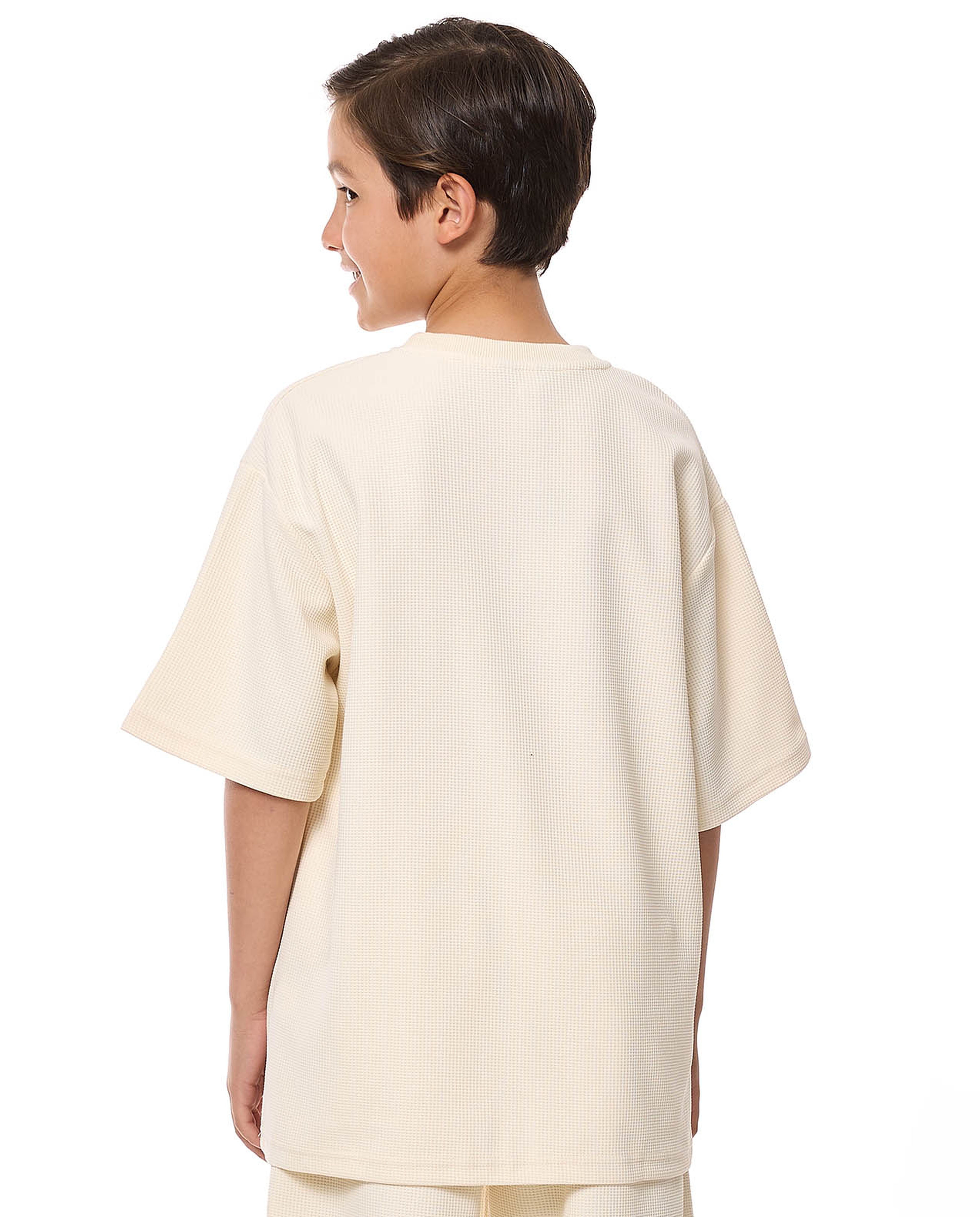 Textured Oversized T-Shirt with Crew Neck and Short Sleeves