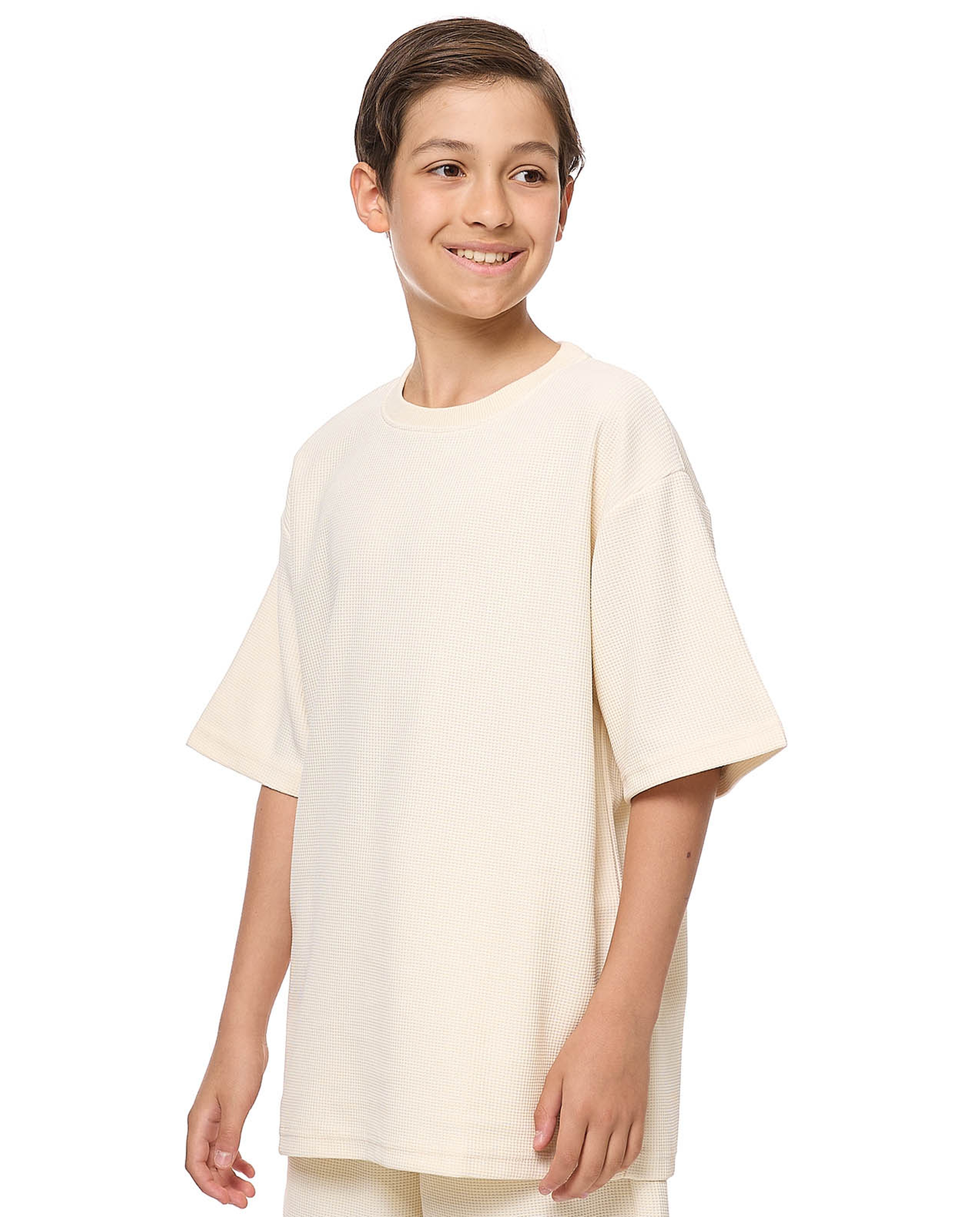 Textured Oversized T-Shirt with Crew Neck and Short Sleeves