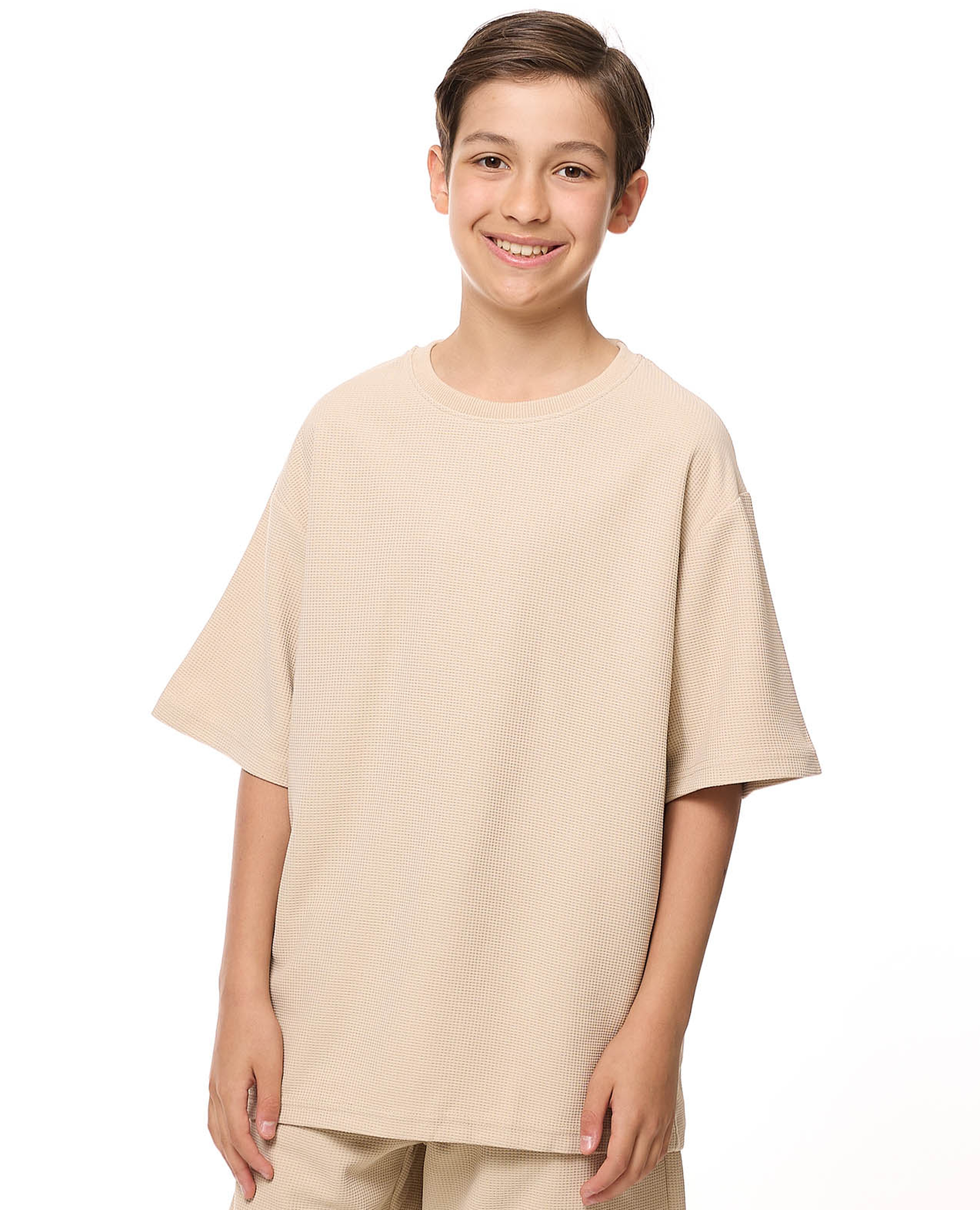 Textured Oversized T-Shirt with Crew Neck and Short Sleeves