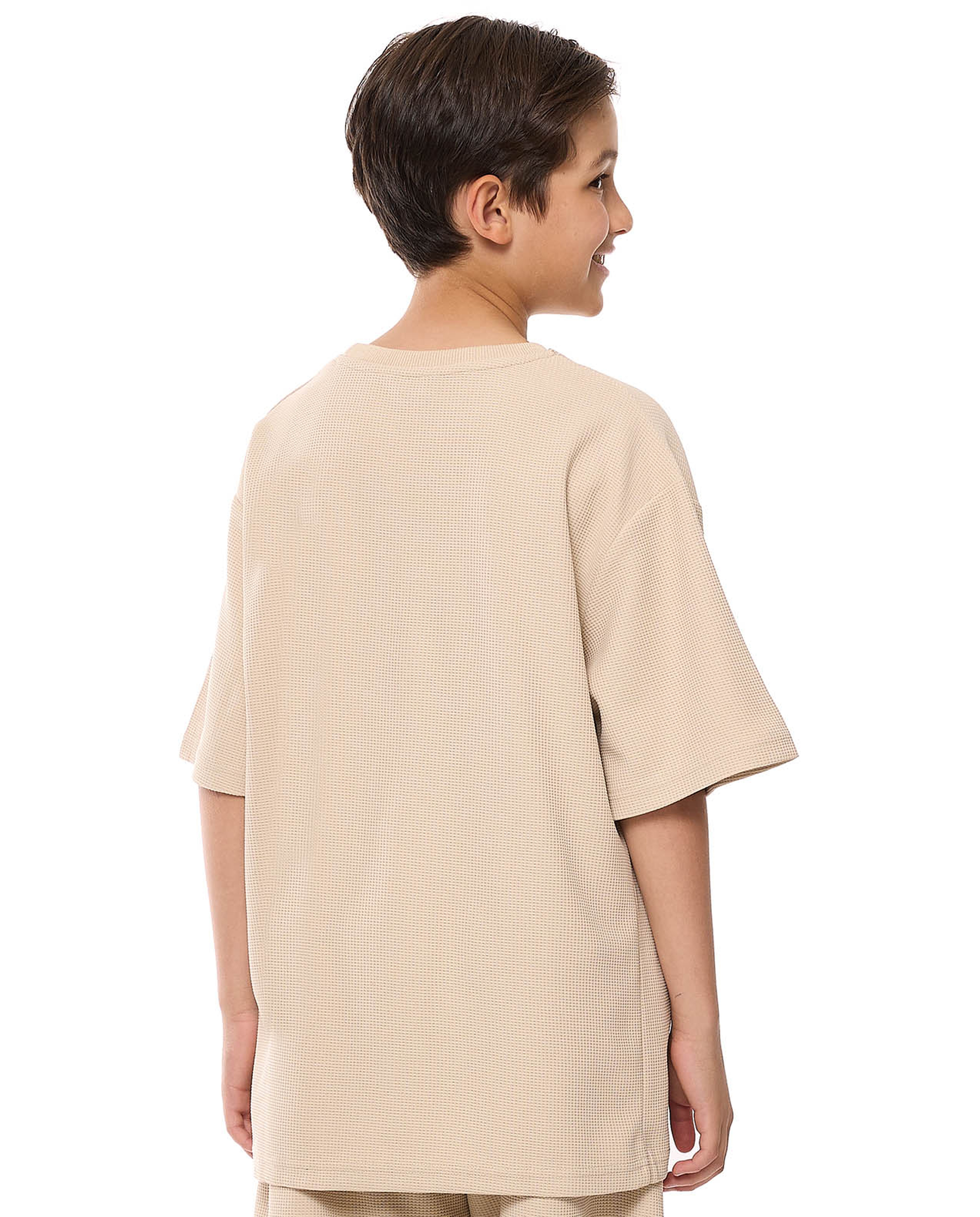 Textured Oversized T-Shirt with Crew Neck and Short Sleeves
