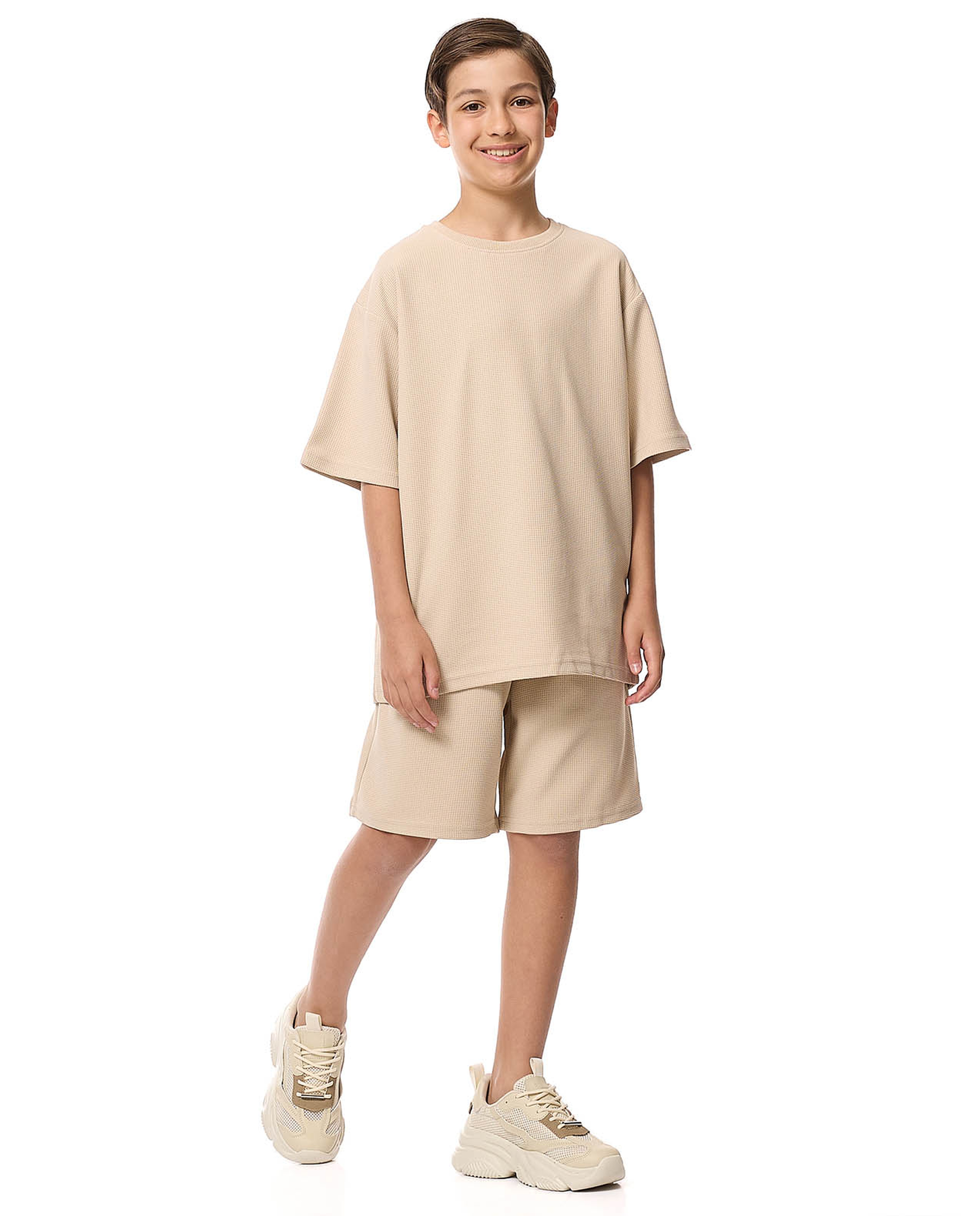 Textured Oversized T-Shirt with Crew Neck and Short Sleeves