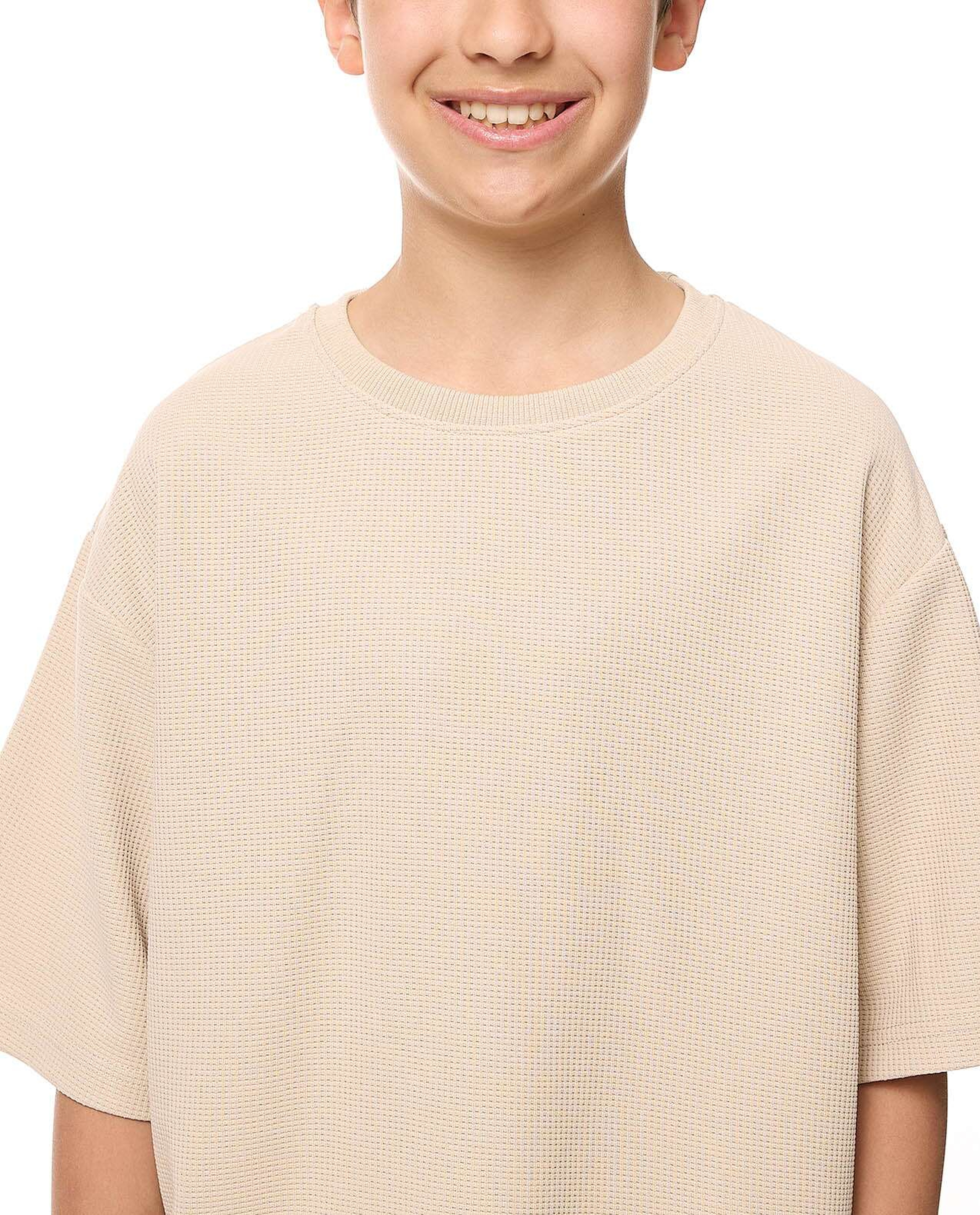Textured Oversized T-Shirt with Crew Neck and Short Sleeves