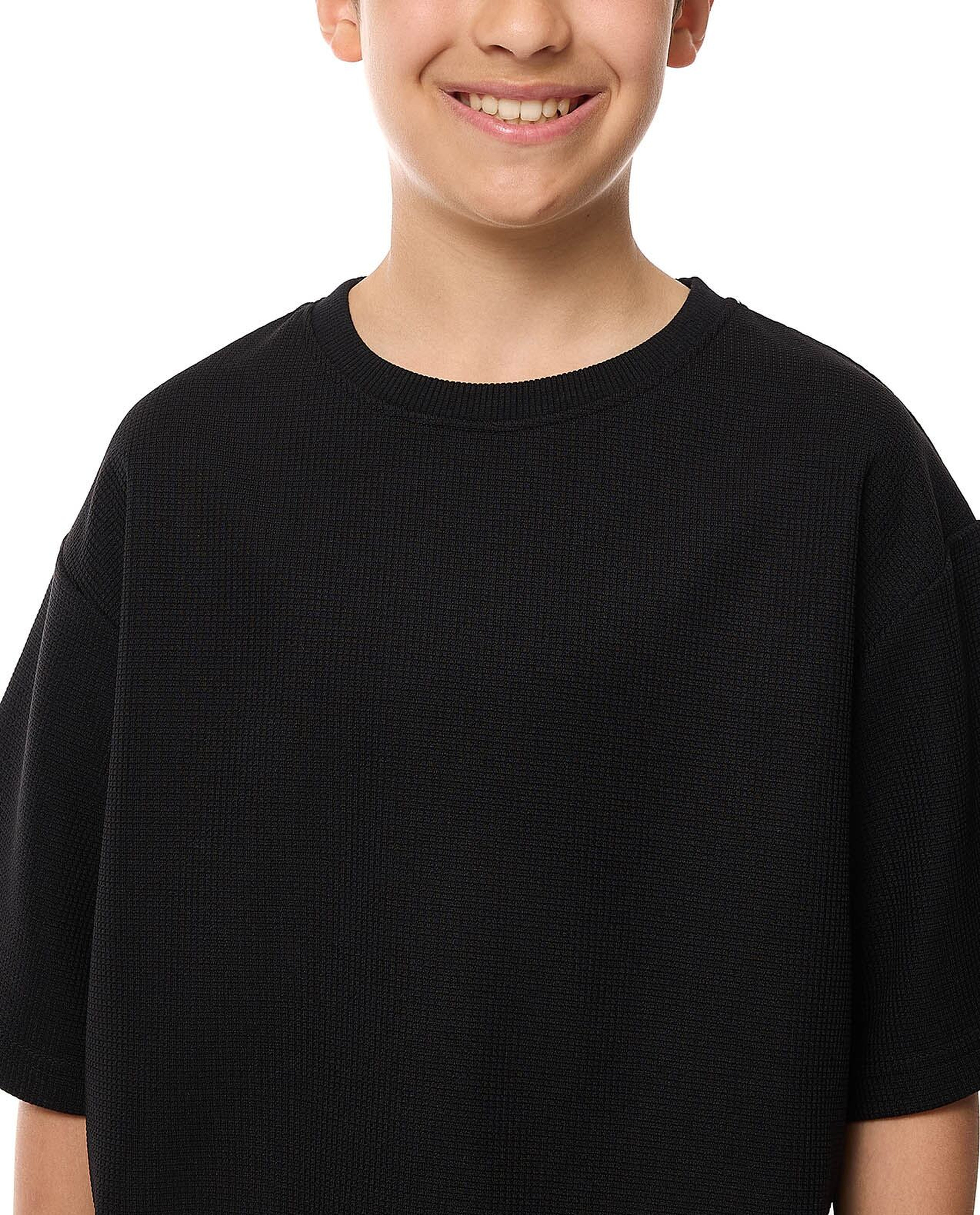 Textured Oversized T-Shirt with Crew Neck and Short Sleeves
