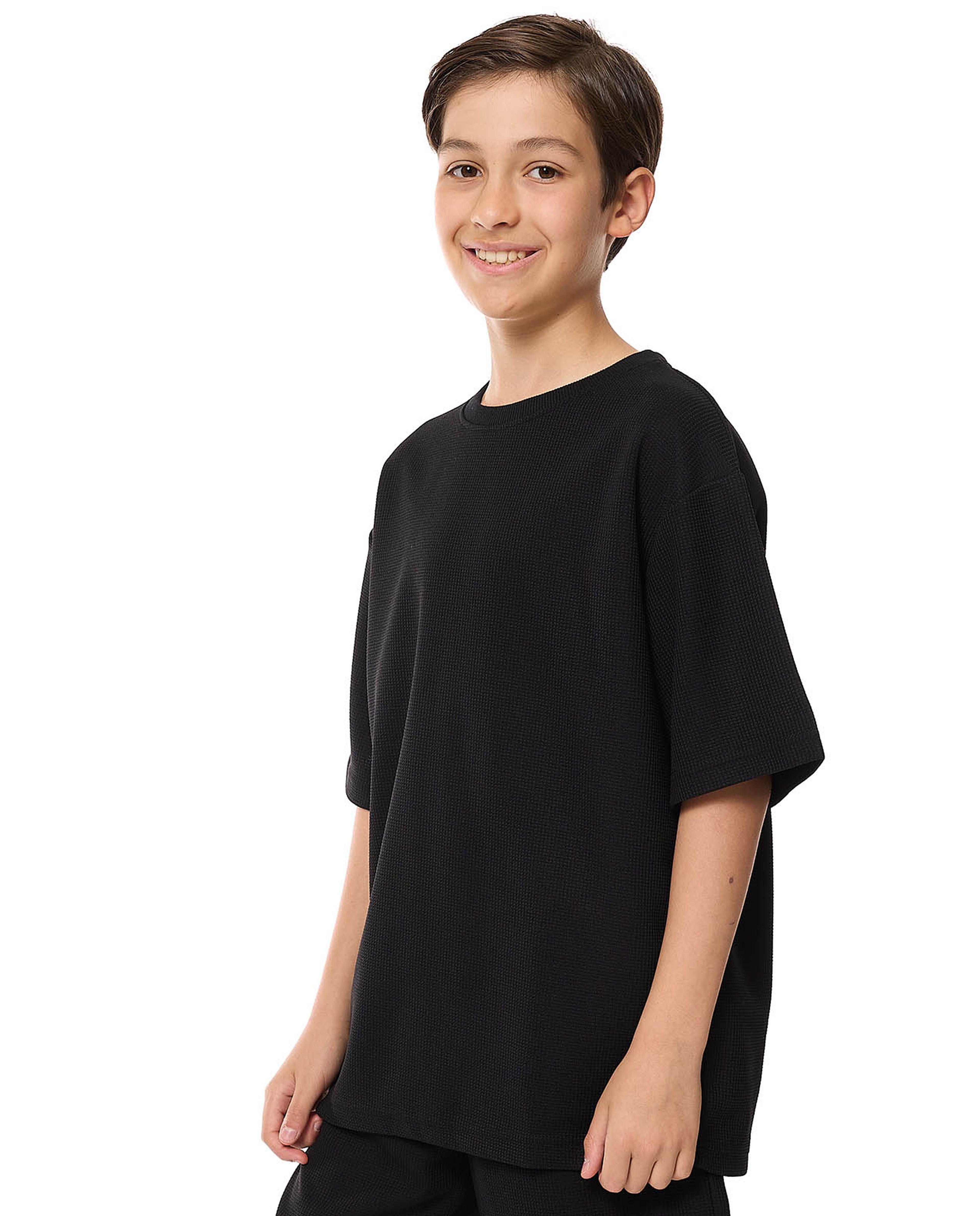 Textured Oversized T-Shirt with Crew Neck and Short Sleeves