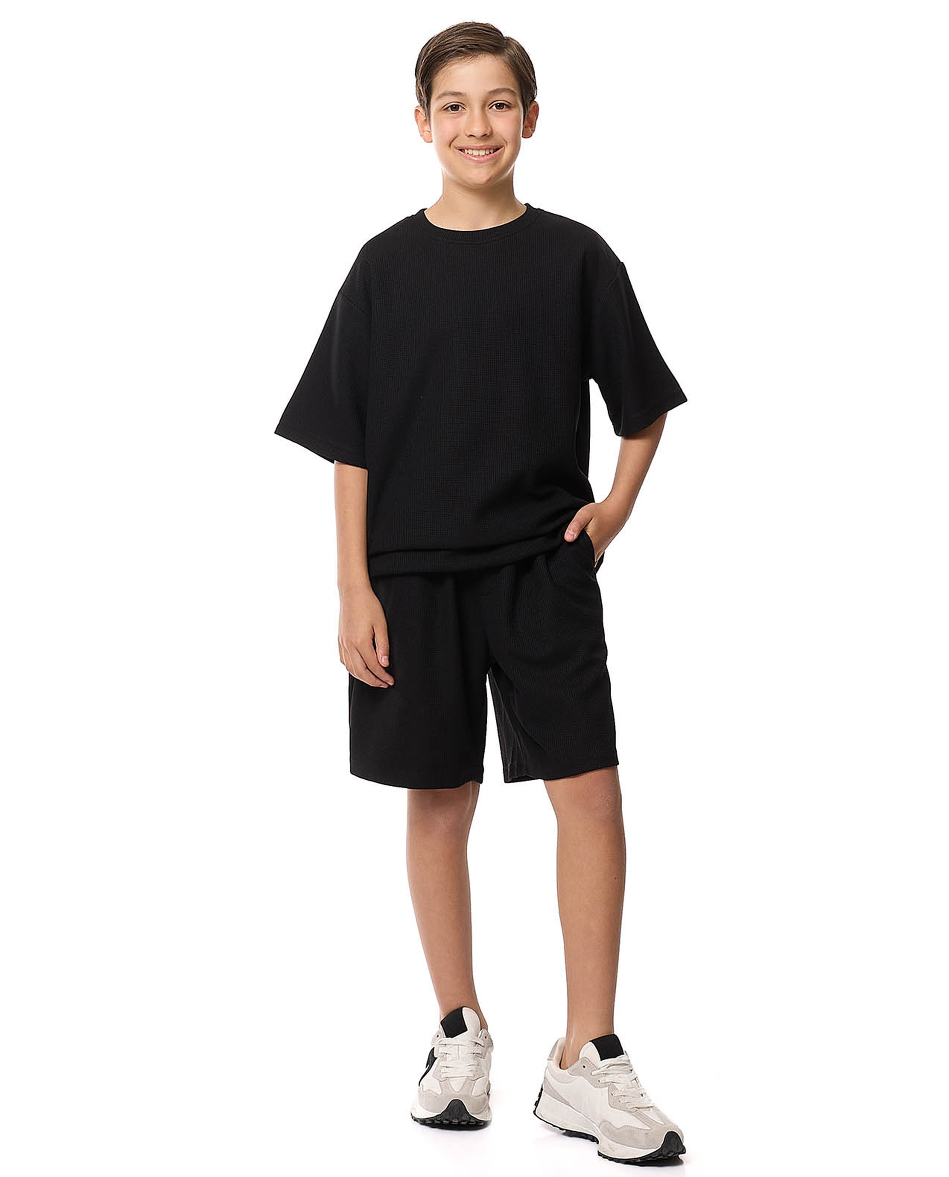 Textured Oversized T-Shirt with Crew Neck and Short Sleeves