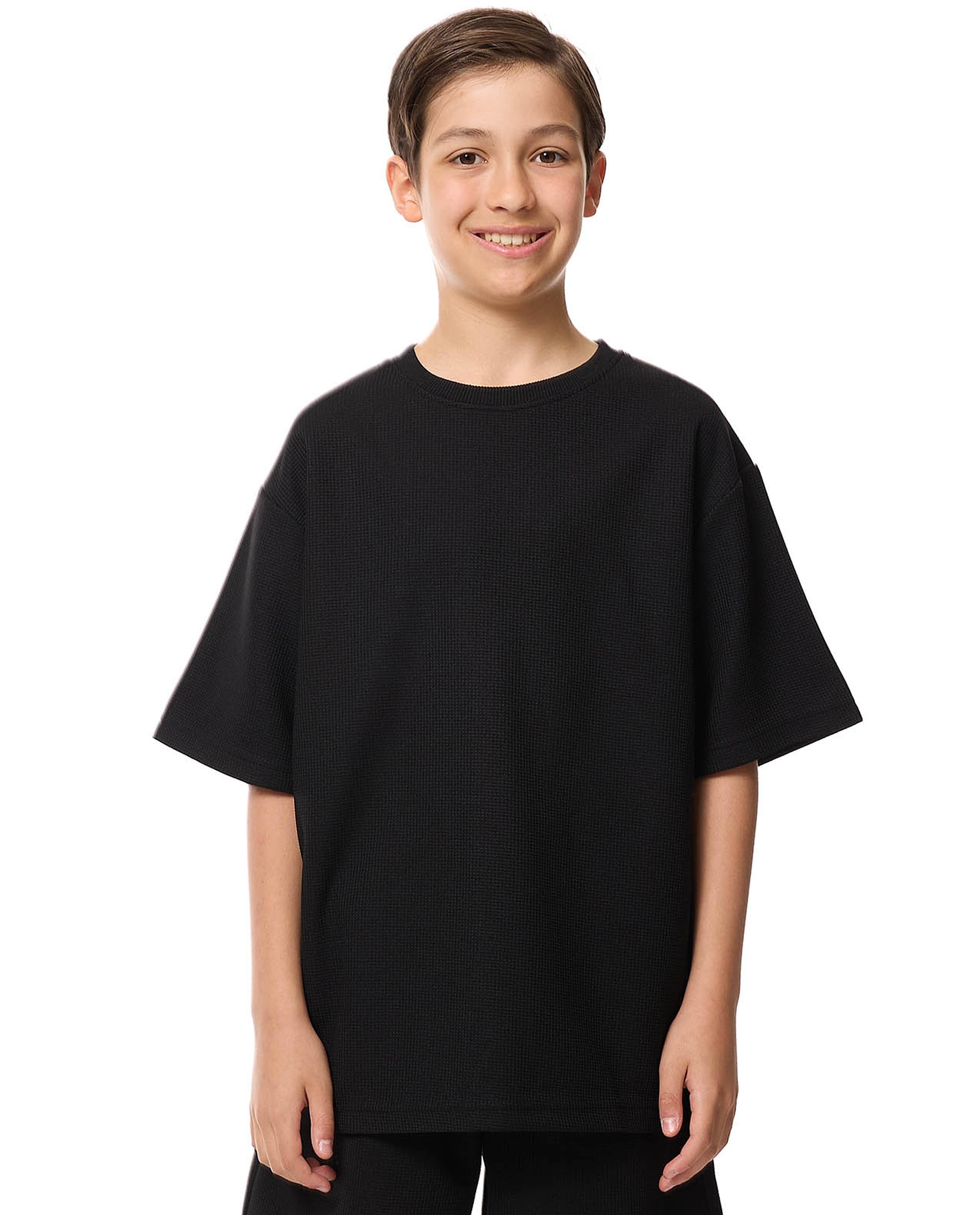 Textured Oversized T-Shirt with Crew Neck and Short Sleeves