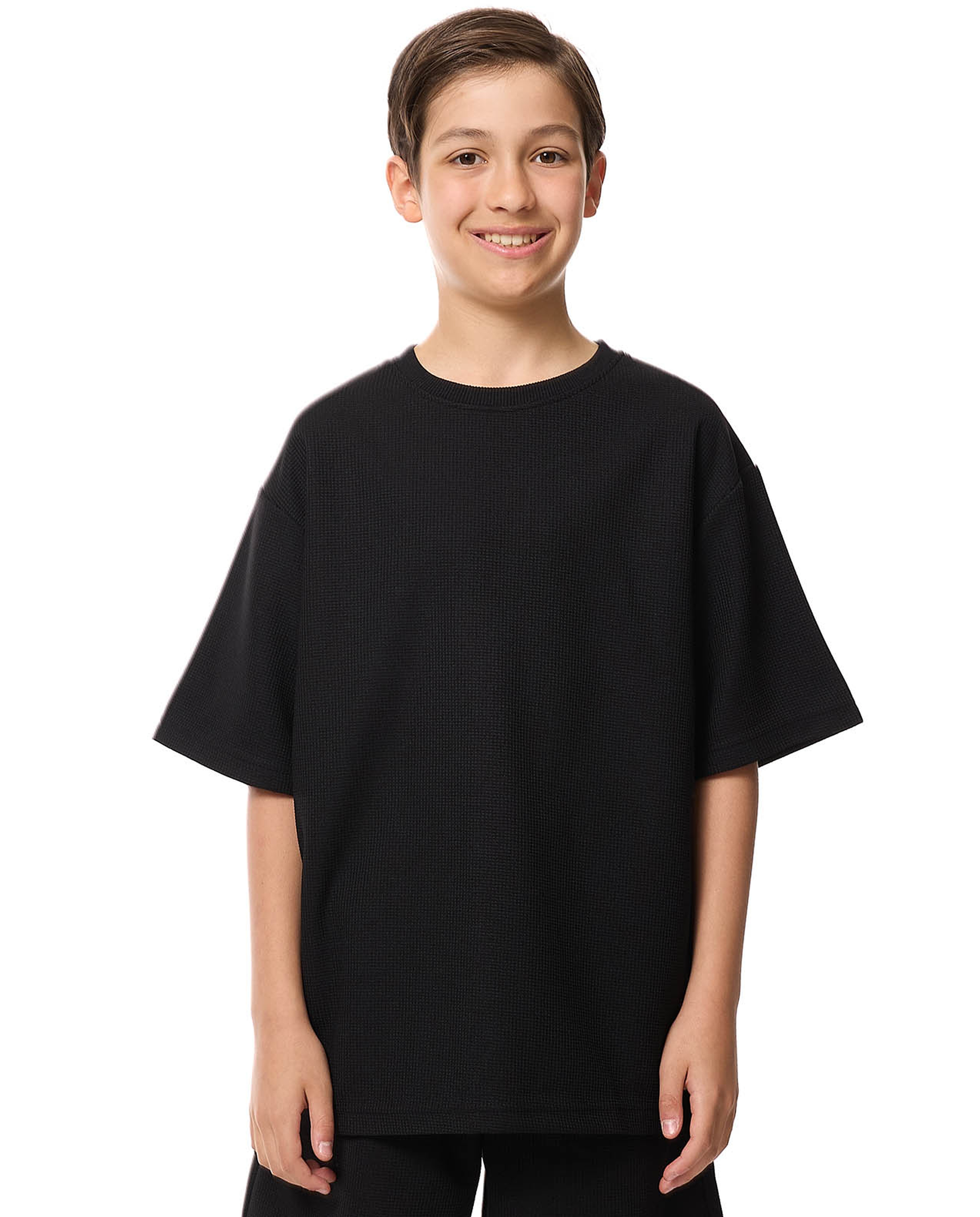 Textured Oversized T-Shirt with Crew Neck and Short Sleeves