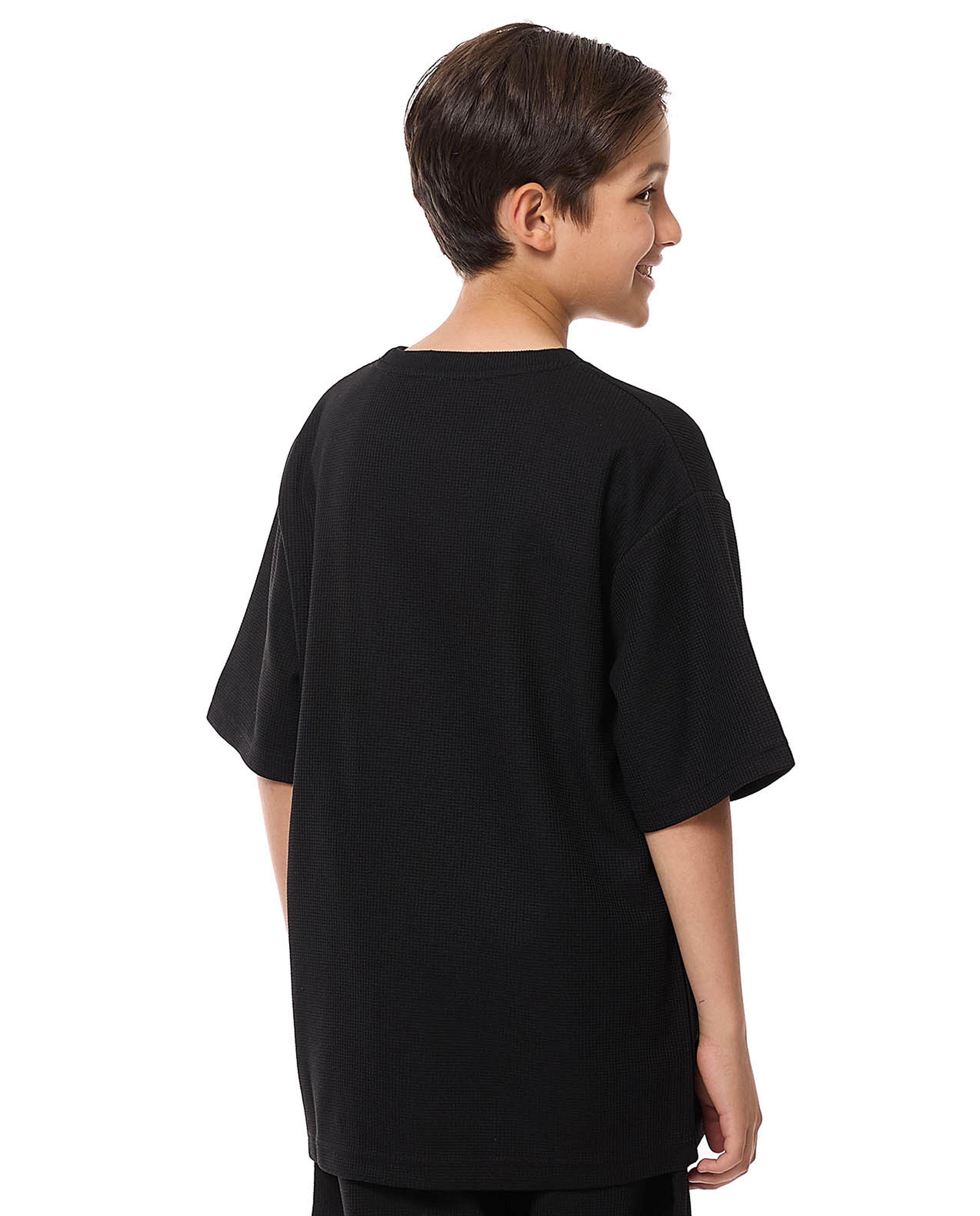 Textured Oversized T-Shirt with Crew Neck and Short Sleeves