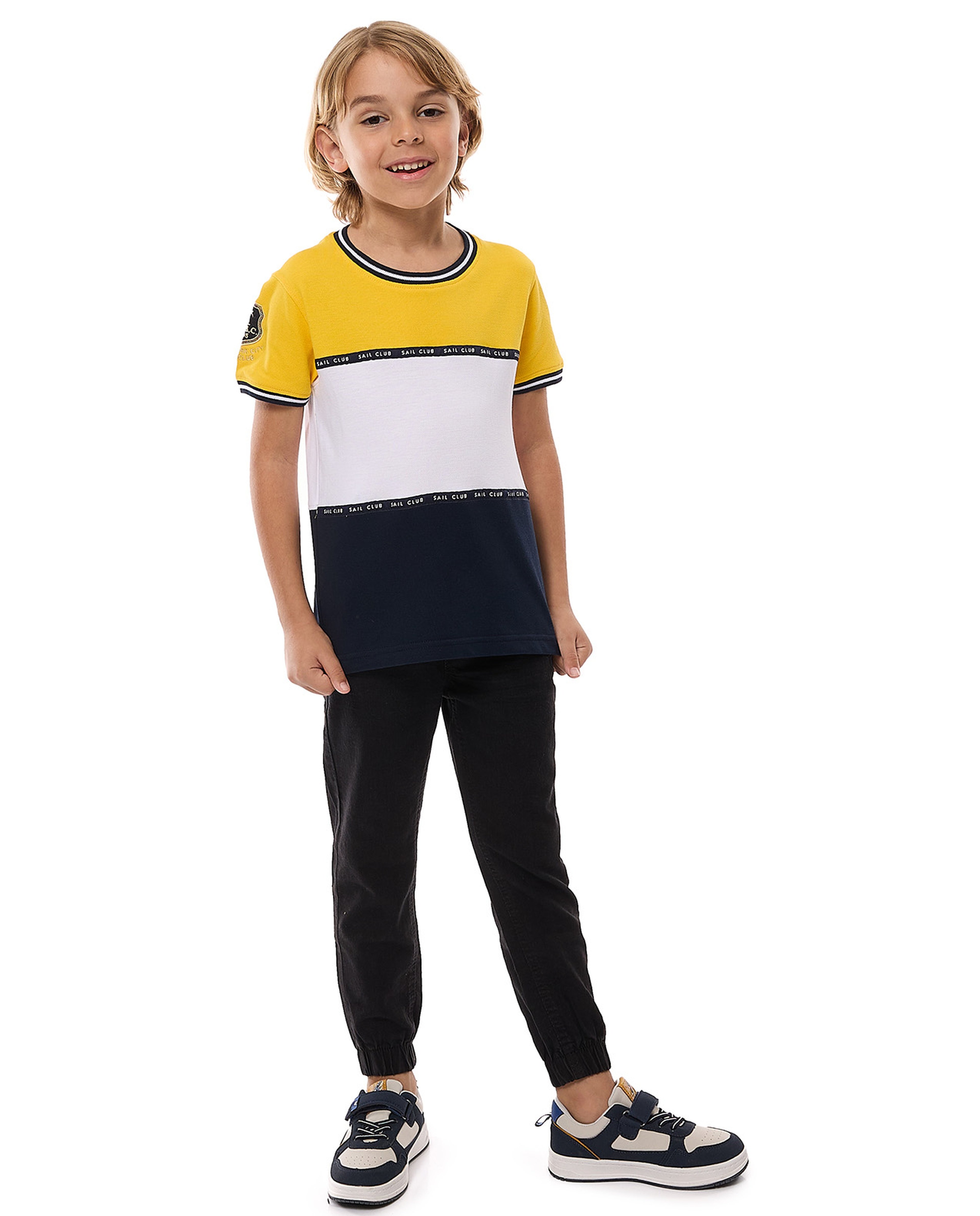 Color Block T-shirt with Crew Neck and Short Sleeves