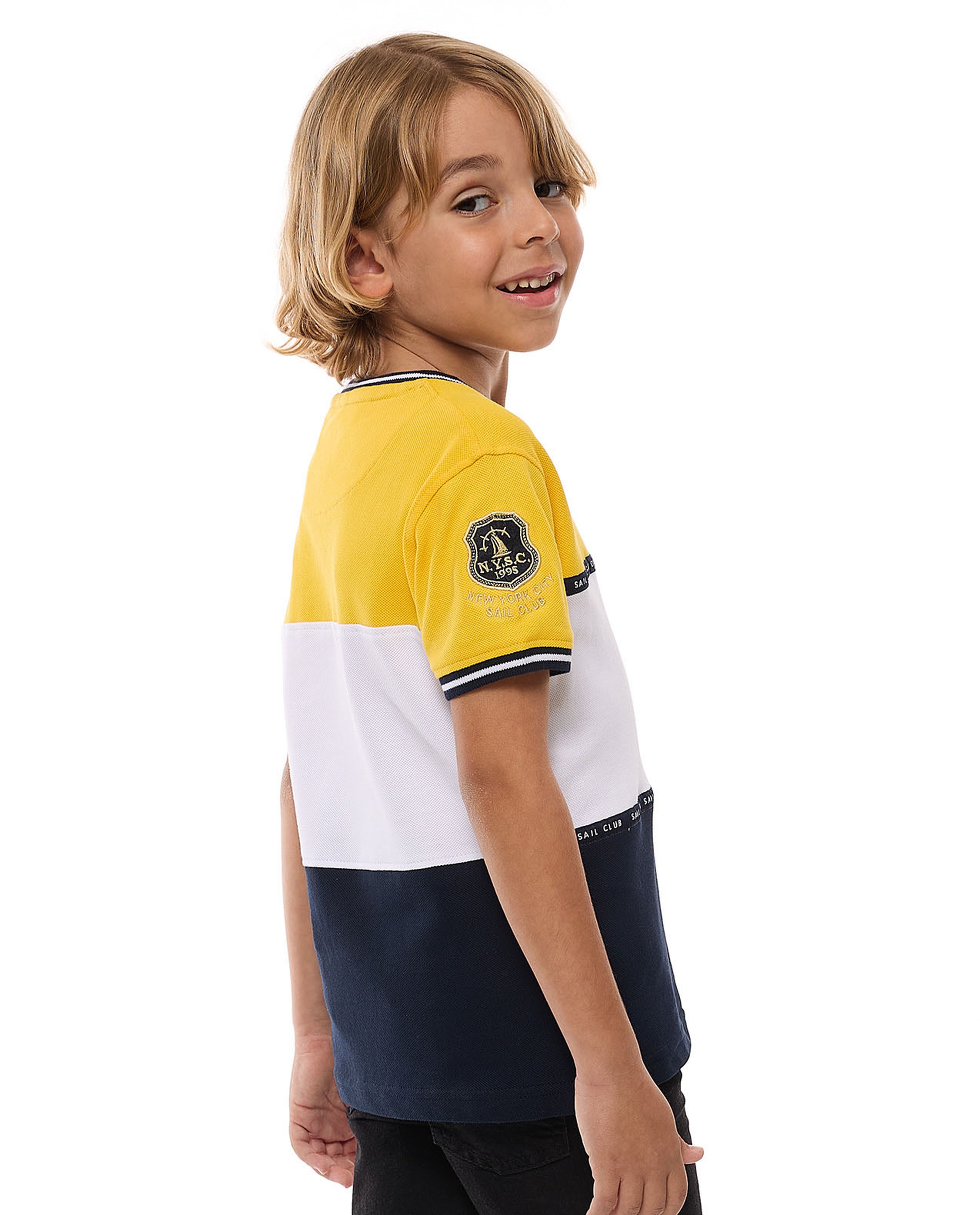 Color Block T-shirt with Crew Neck and Short Sleeves