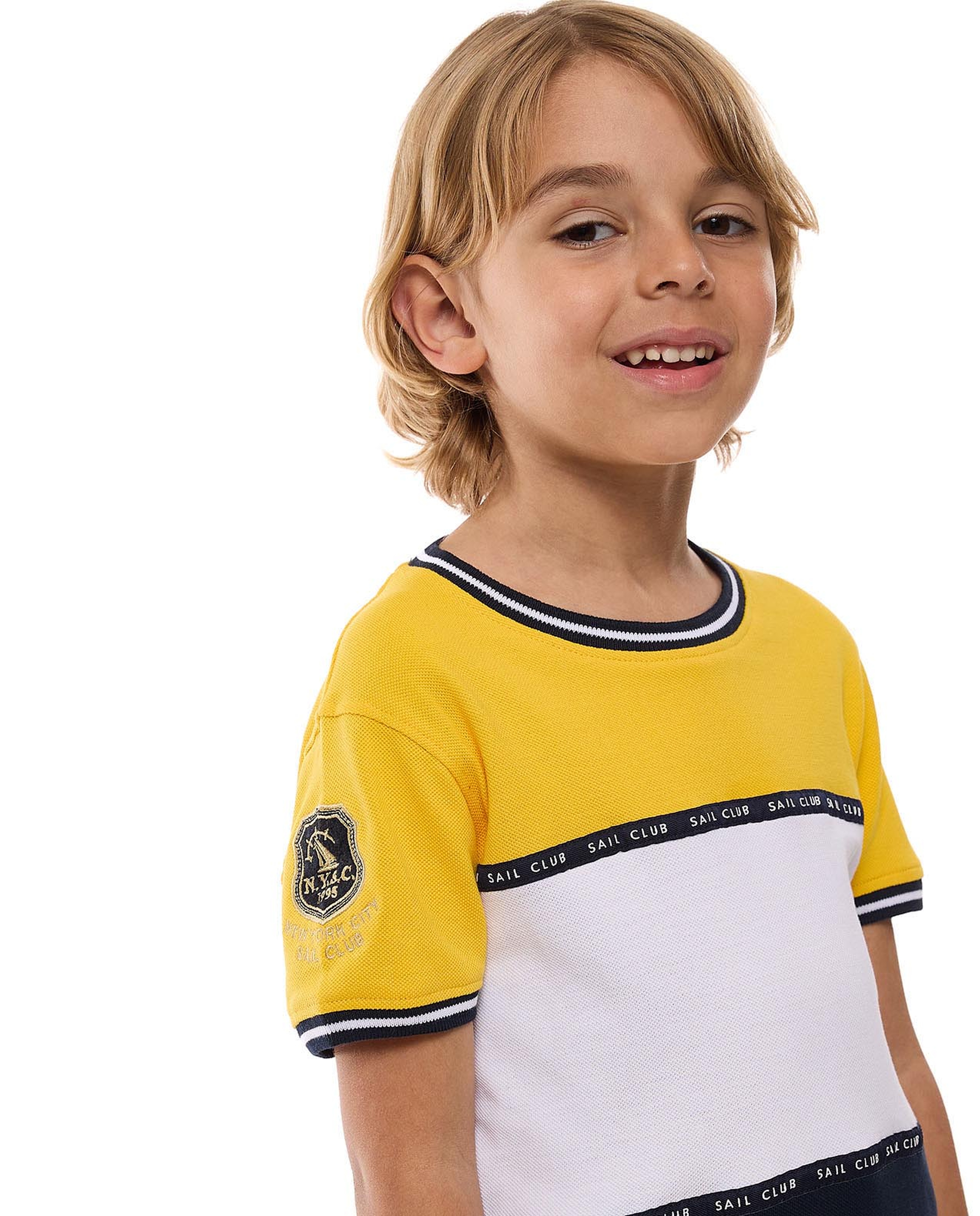 Color Block T-shirt with Crew Neck and Short Sleeves