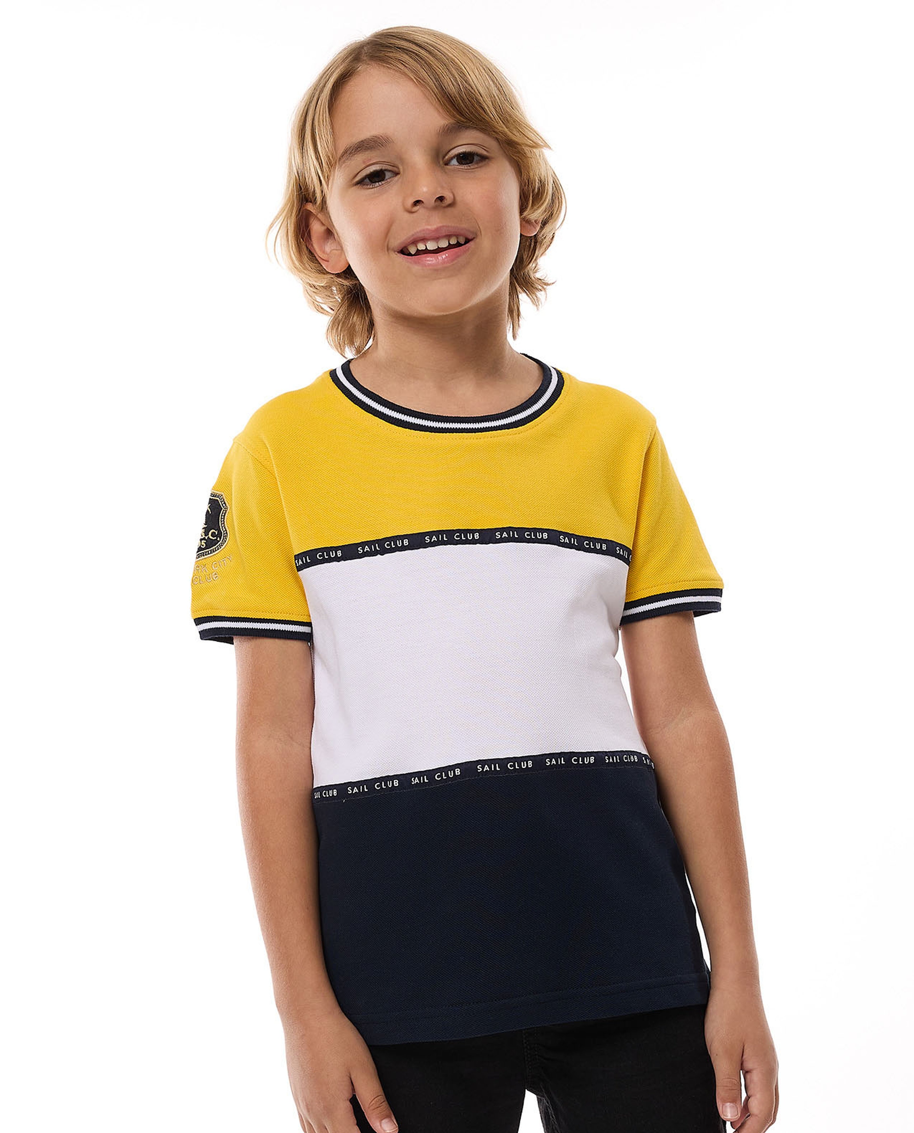 Color Block T-shirt with Crew Neck and Short Sleeves