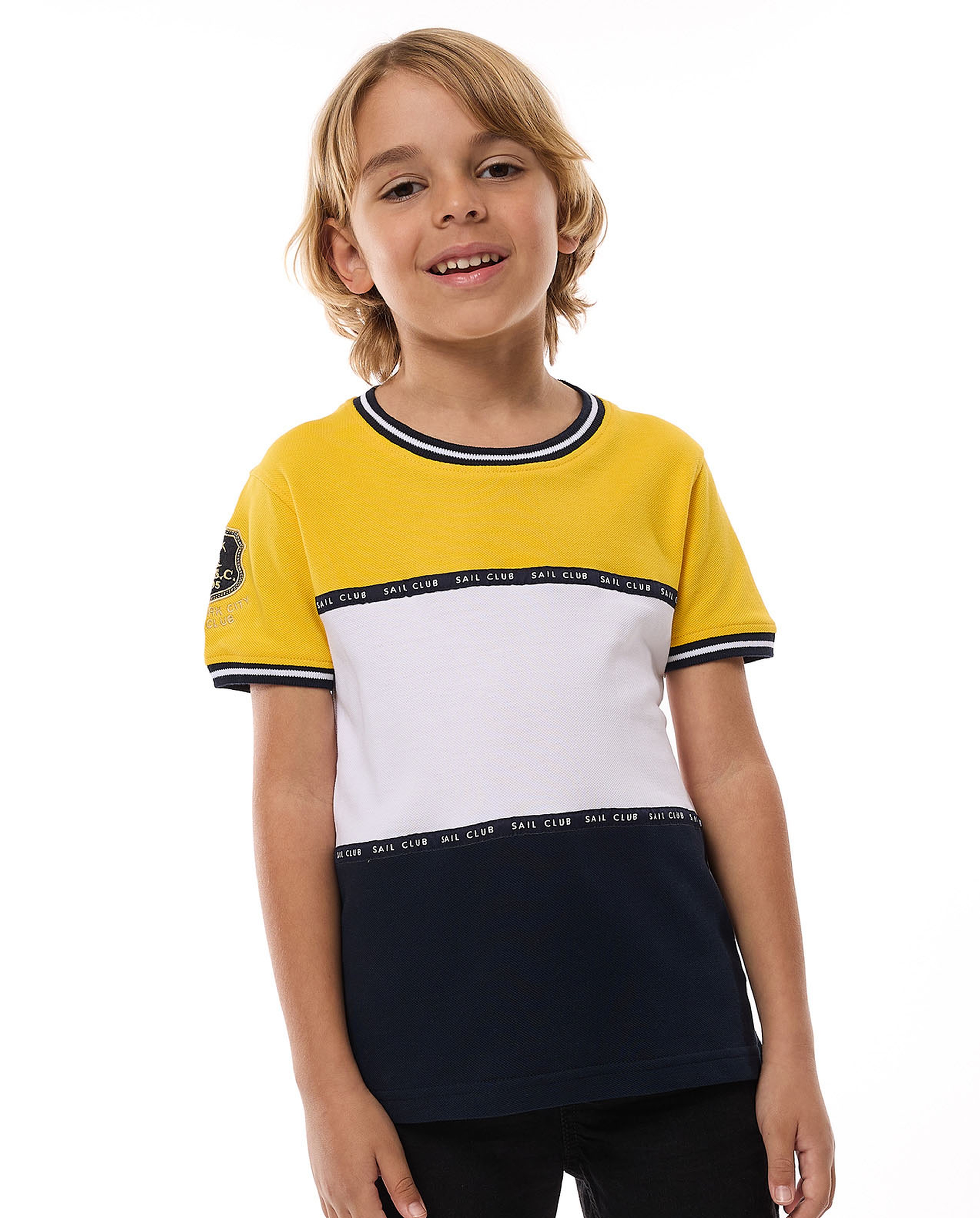 Color Block T-shirt with Crew Neck and Short Sleeves