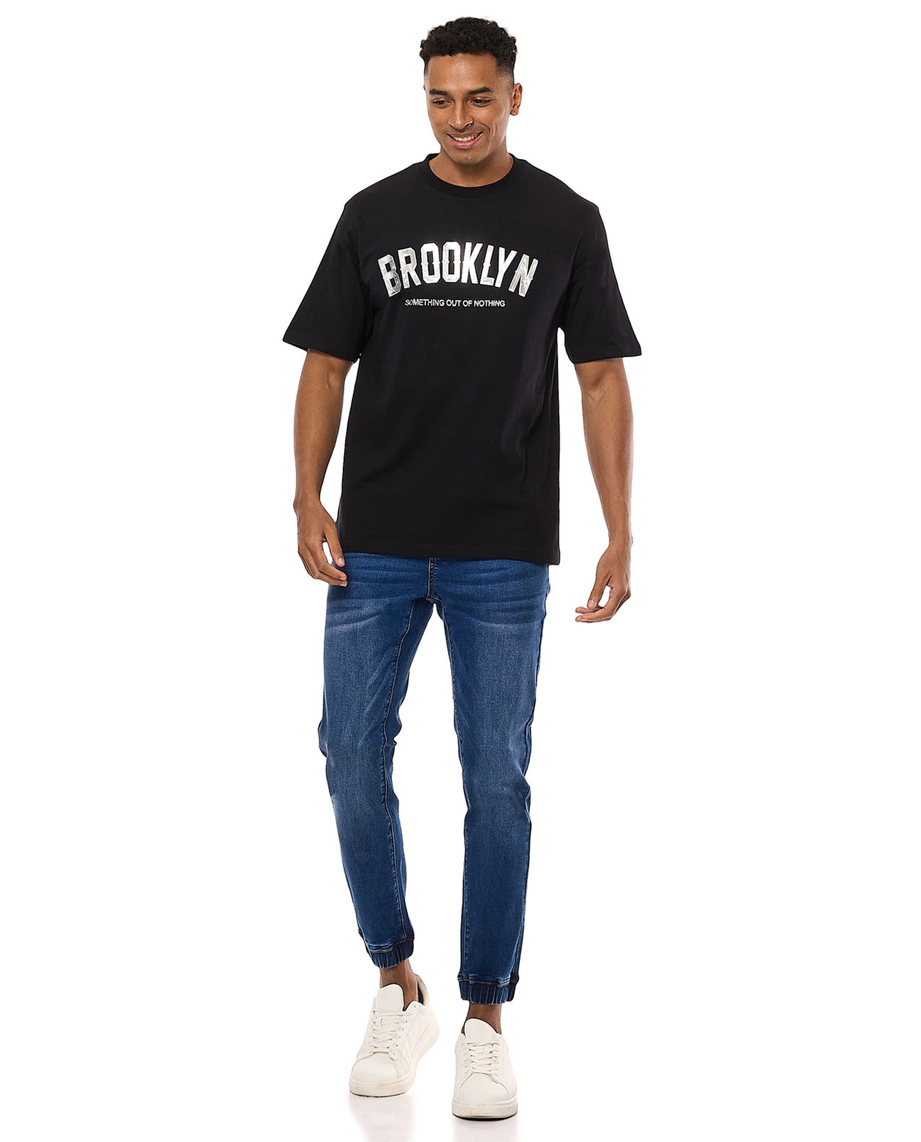 Typography Print T-Shirt with Crew Neck and Short Sleeves