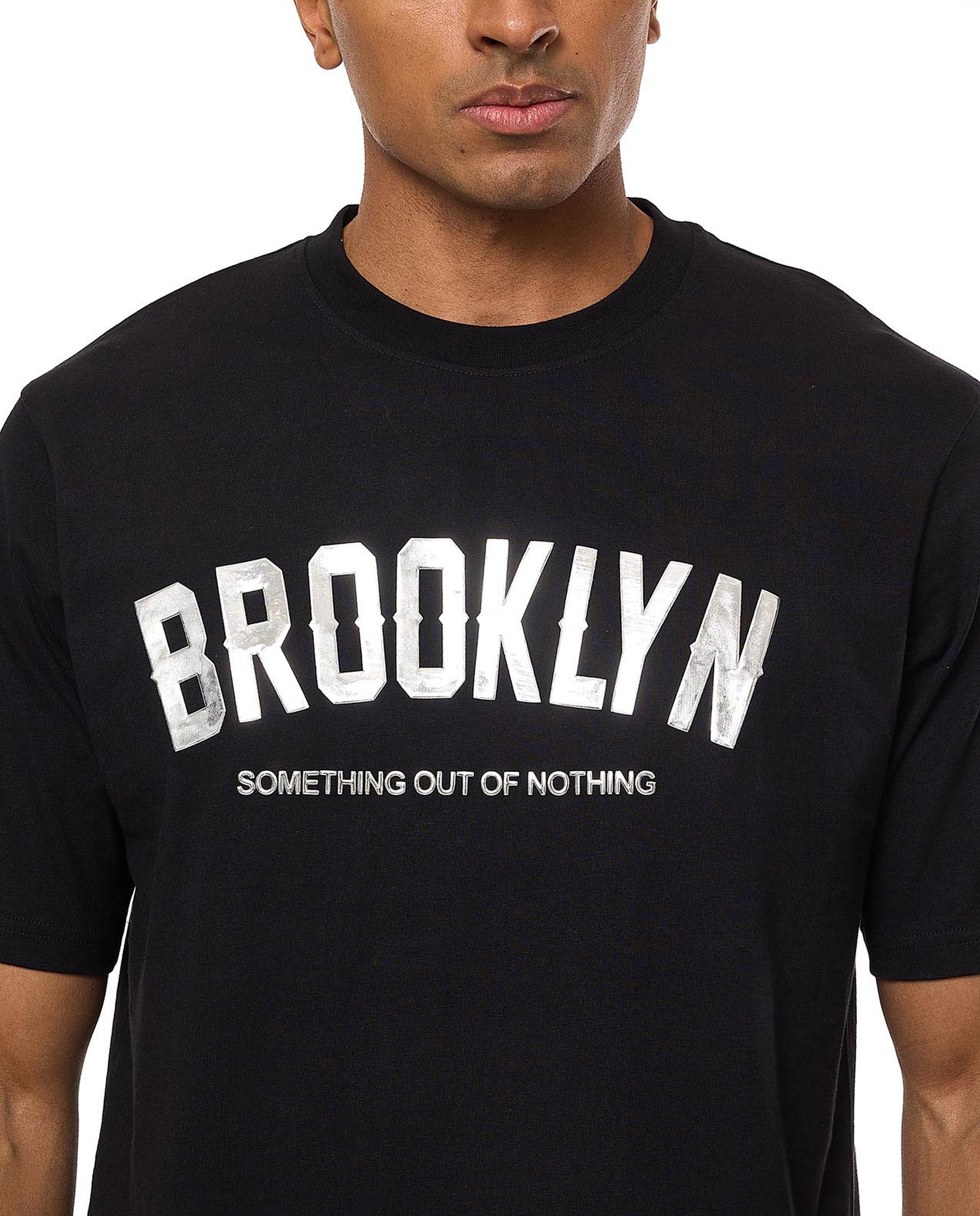 Typography Print T-Shirt with Crew Neck and Short Sleeves