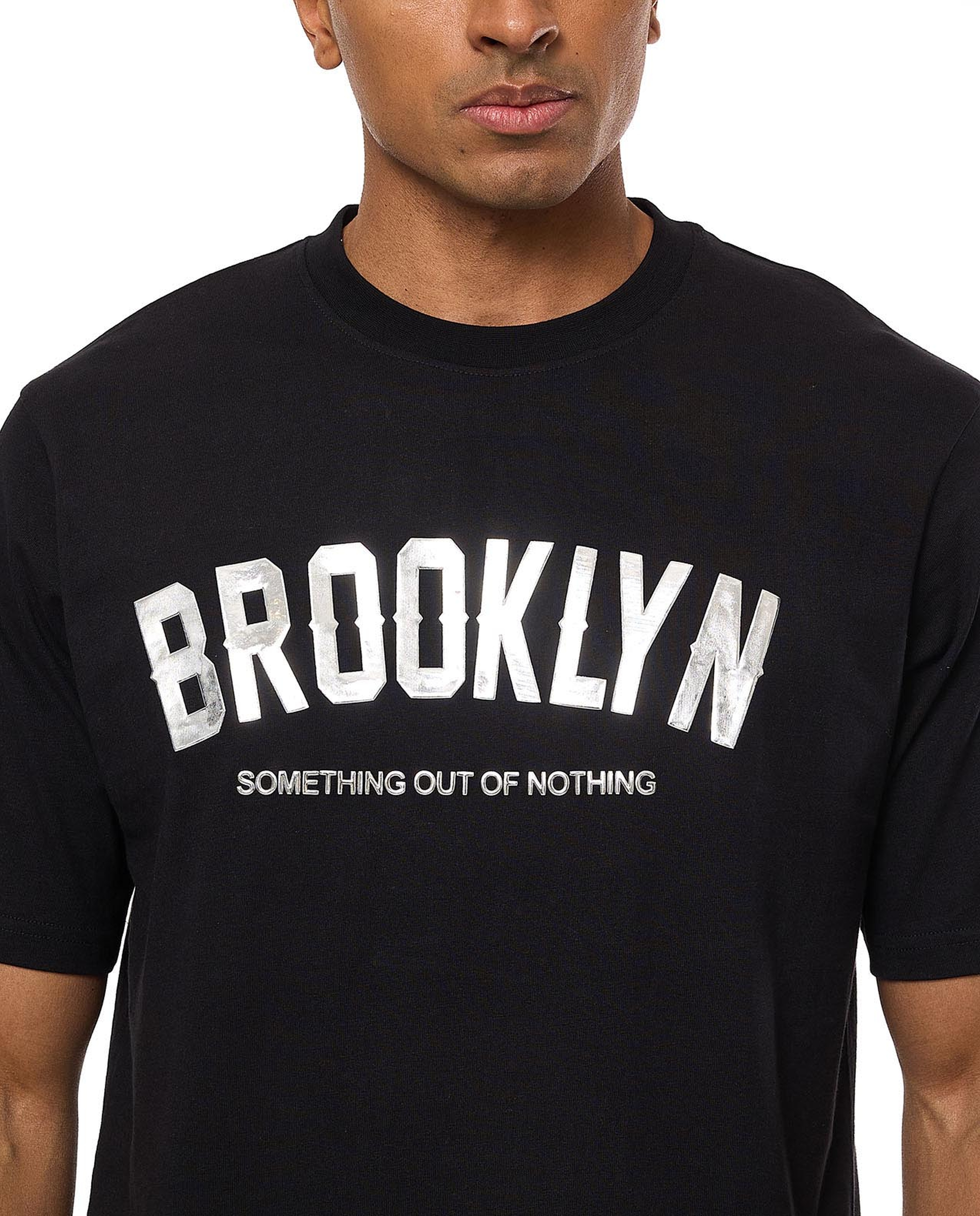 Typography Print T-Shirt with Crew Neck and Short Sleeves