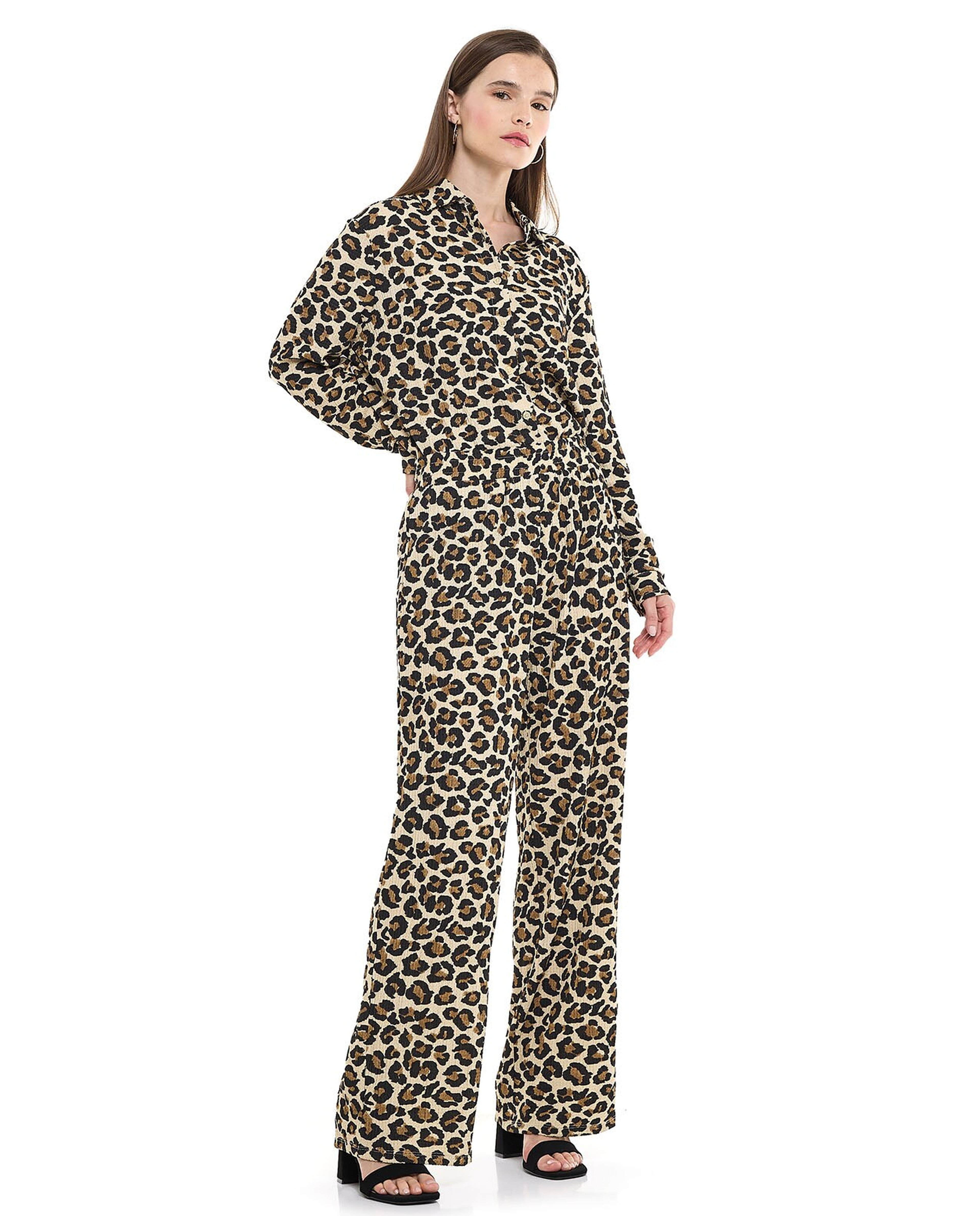 Animal Patterned Pants with Elastic Waist