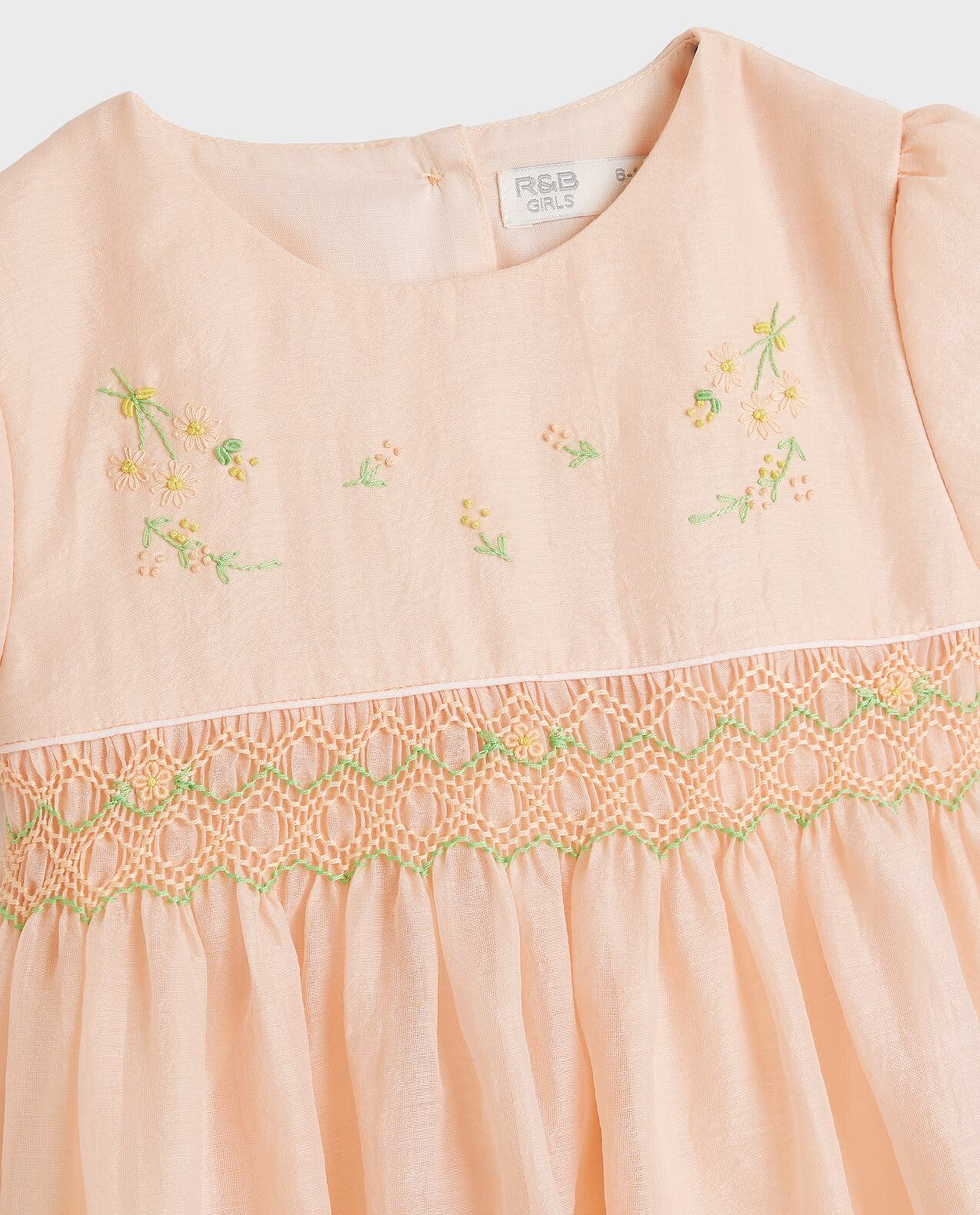 Embroidered Flared Dress with Round Neck and Cap Sleeves