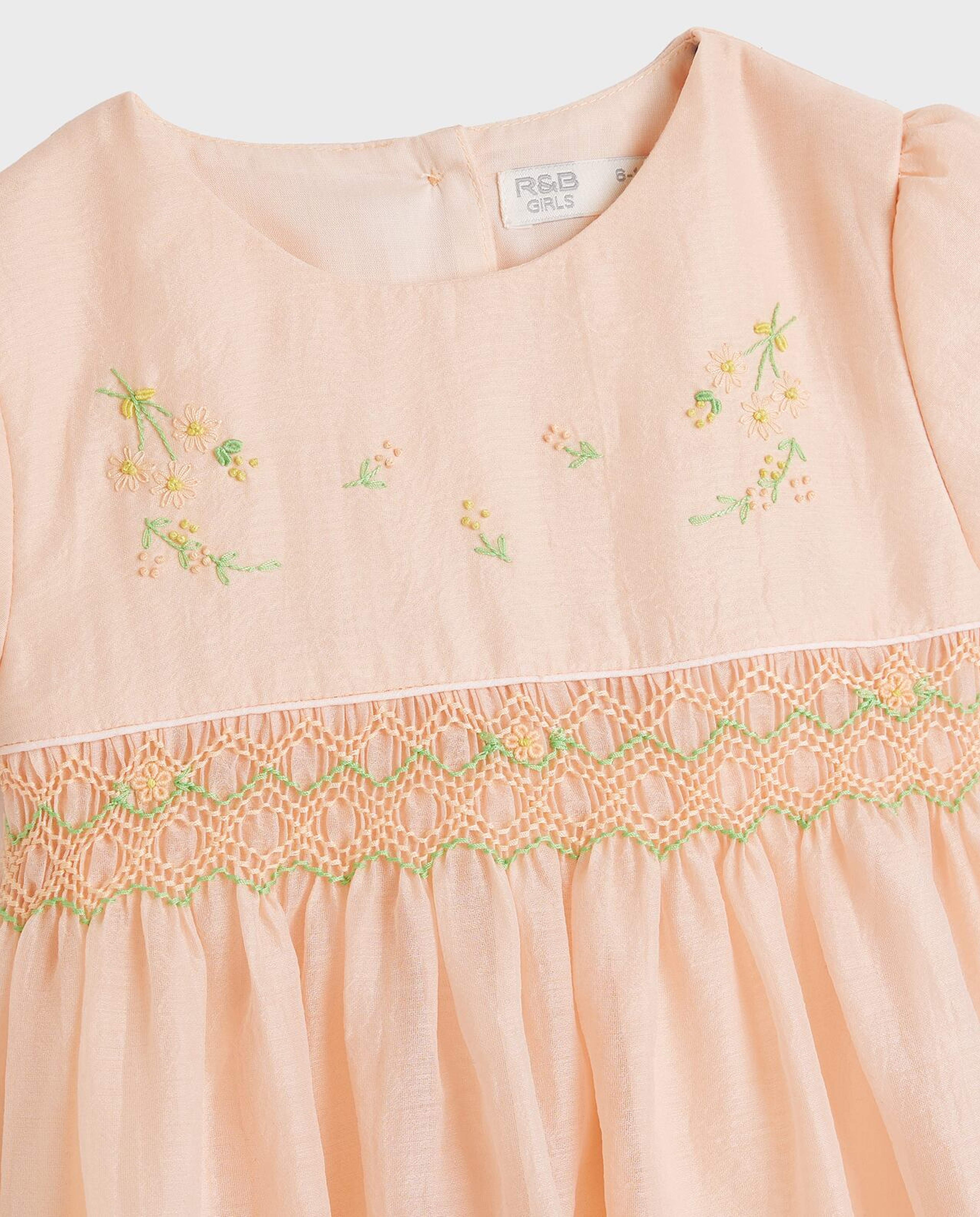 Embroidered Flared Dress with Round Neck and Cap Sleeves