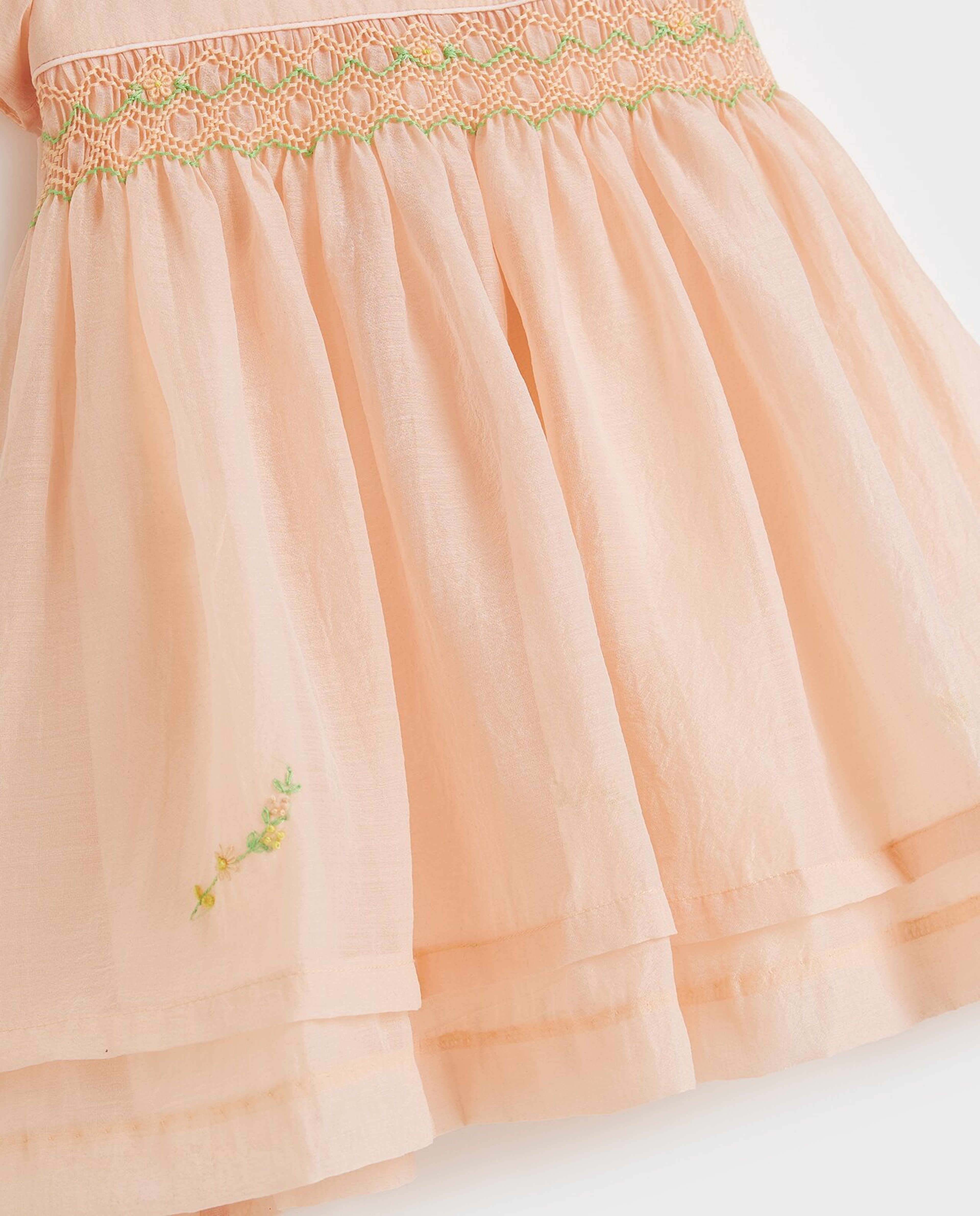 Embroidered Flared Dress with Round Neck and Cap Sleeves