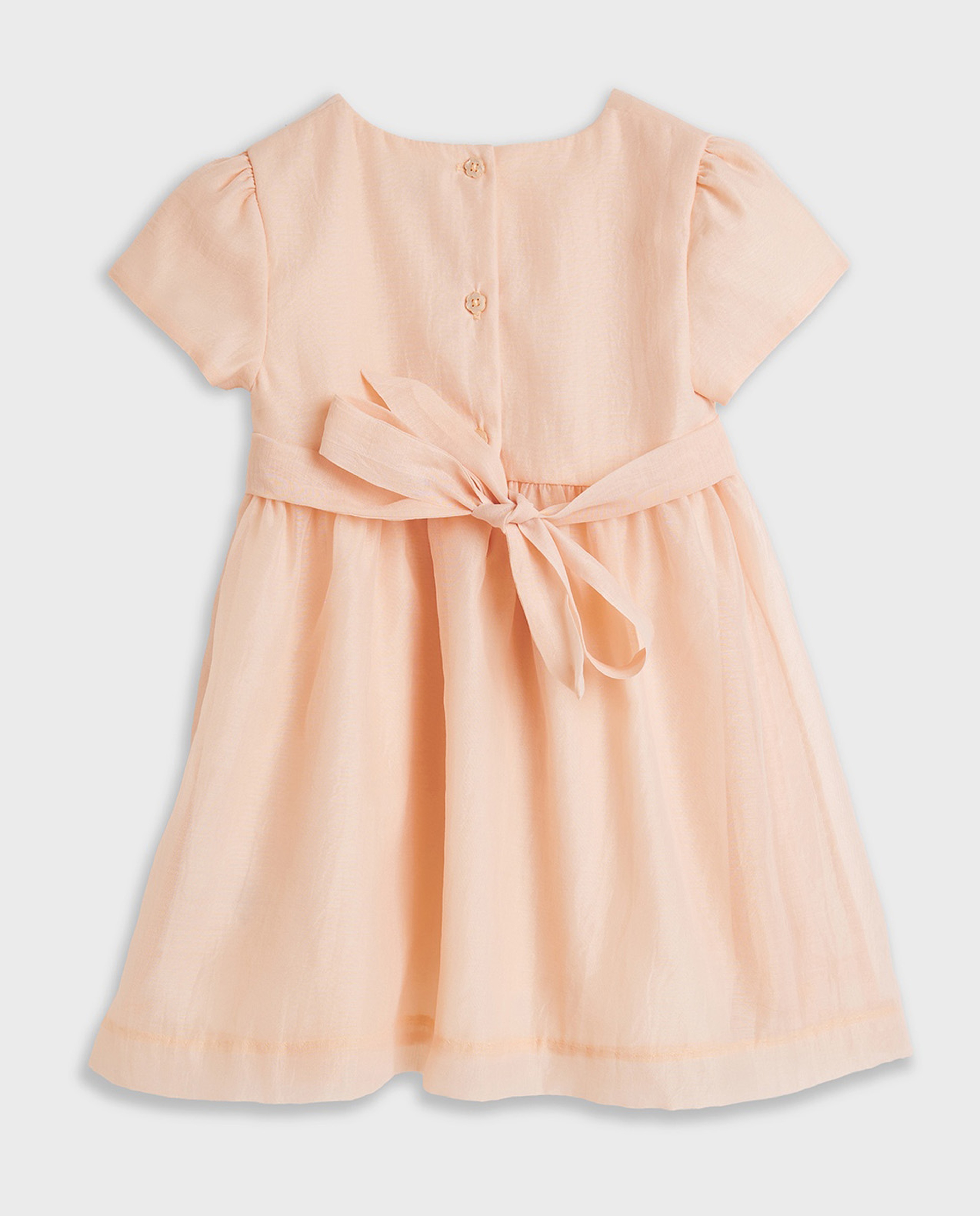 Embroidered Flared Dress with Round Neck and Cap Sleeves