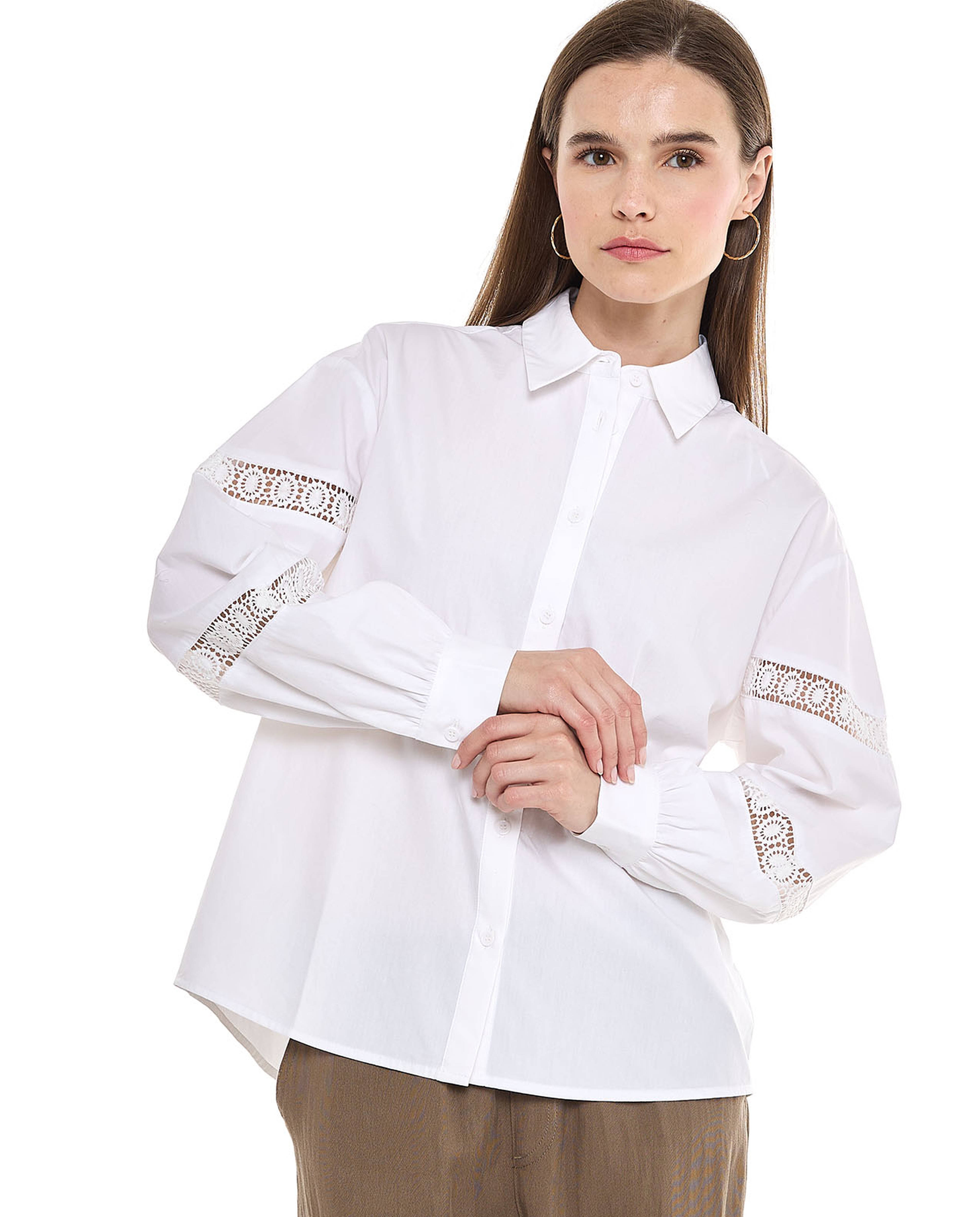 Lace Trim Short with Classic Collar and Long Sleeves