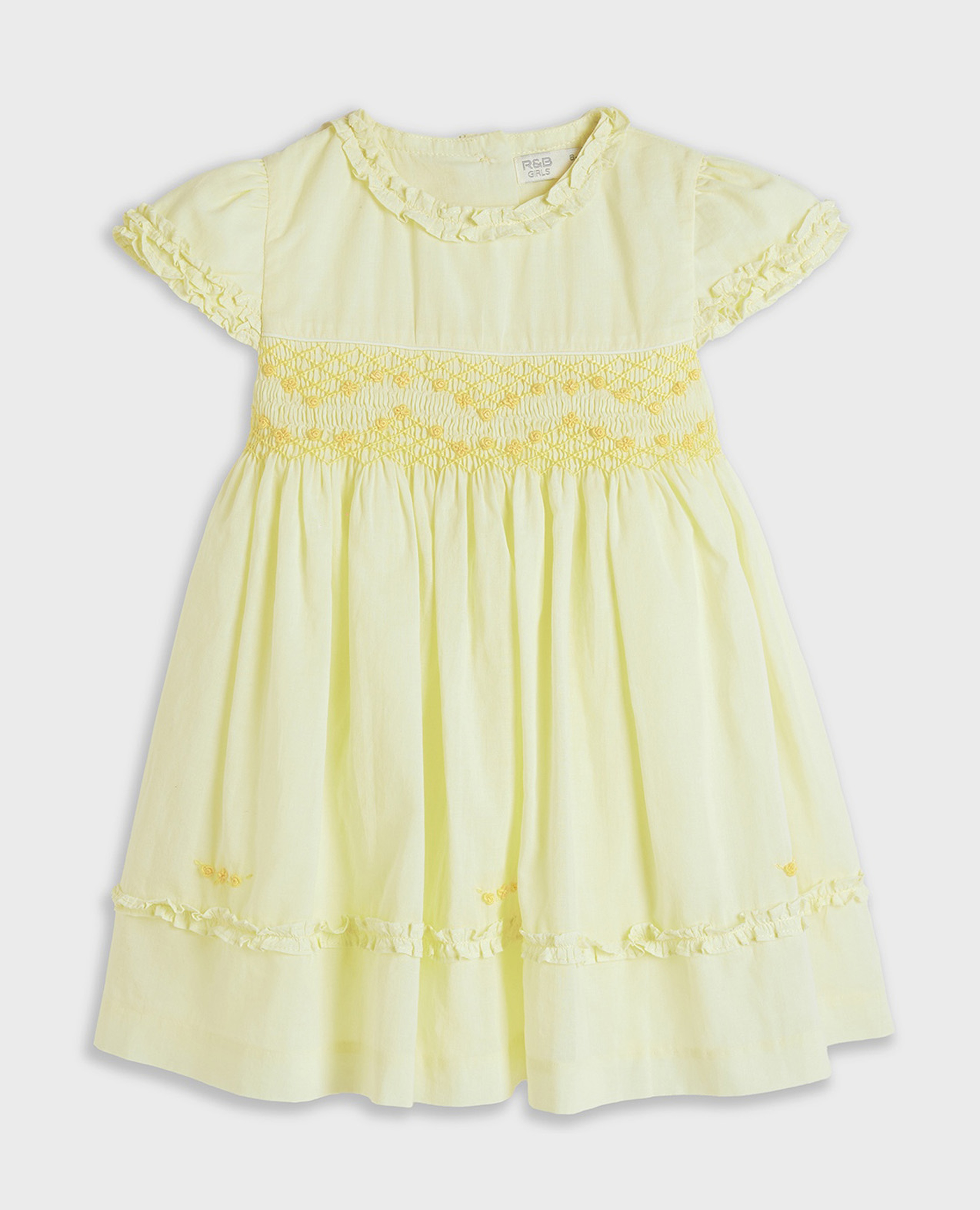 فستان قصيربياقة مستديرة وأكمام قصيرة