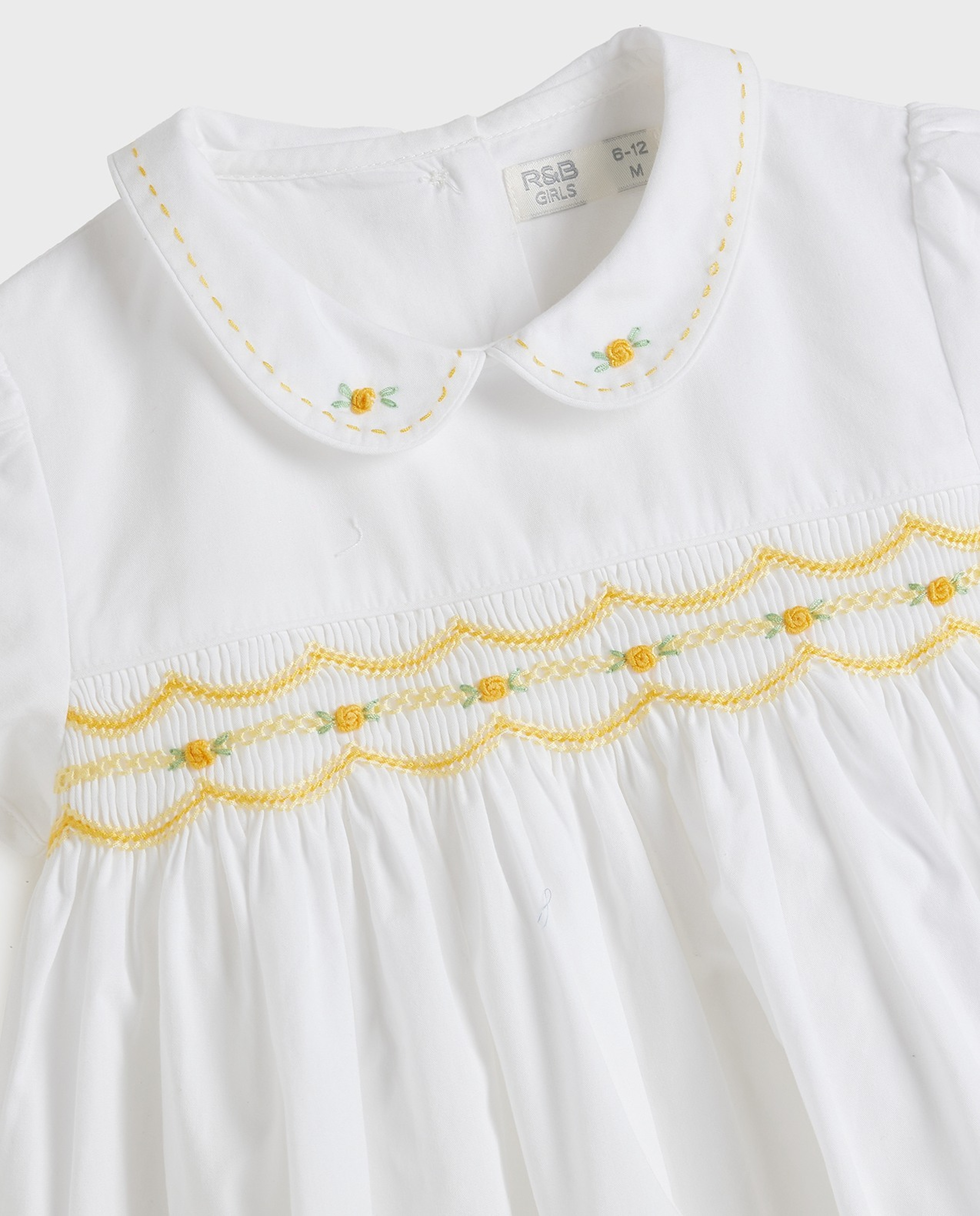Embroidered Flared Dress with Baby Collar and Puff Sleeves