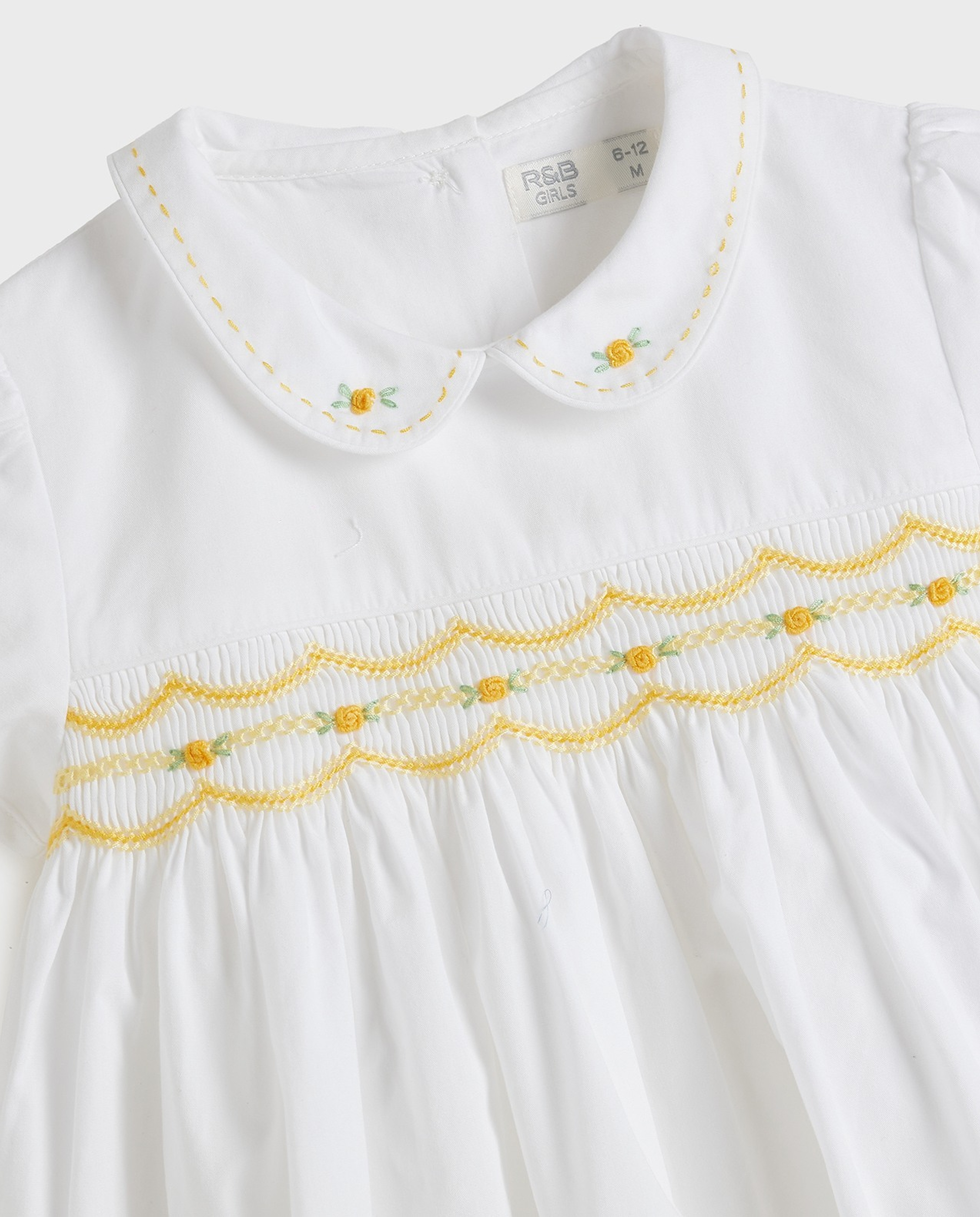 Embroidered Flared Dress with Baby Collar and Puff Sleeves