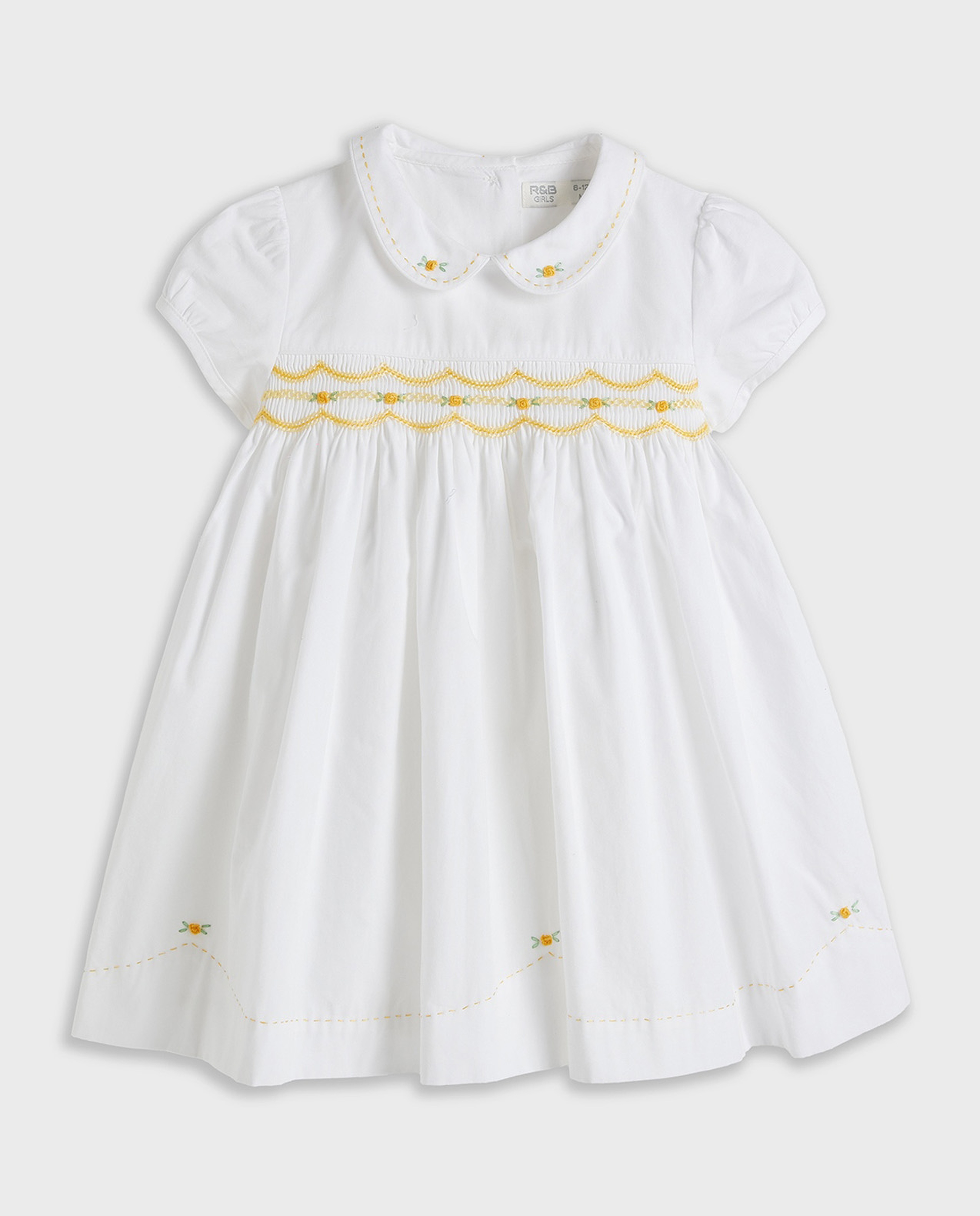 Embroidered Flared Dress with Baby Collar and Puff Sleeves