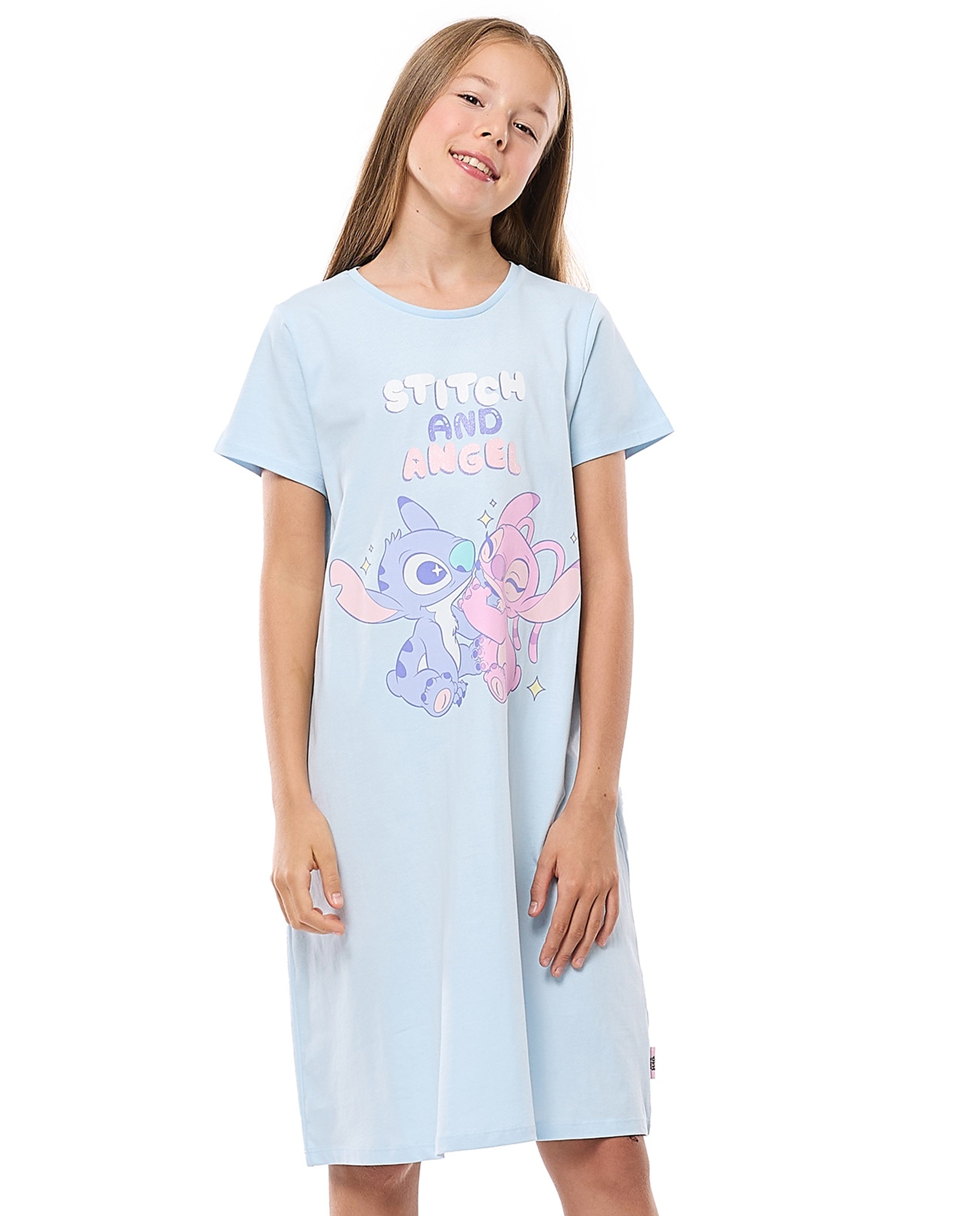 Printed Nightdress with Crew Neck and Short Sleeves