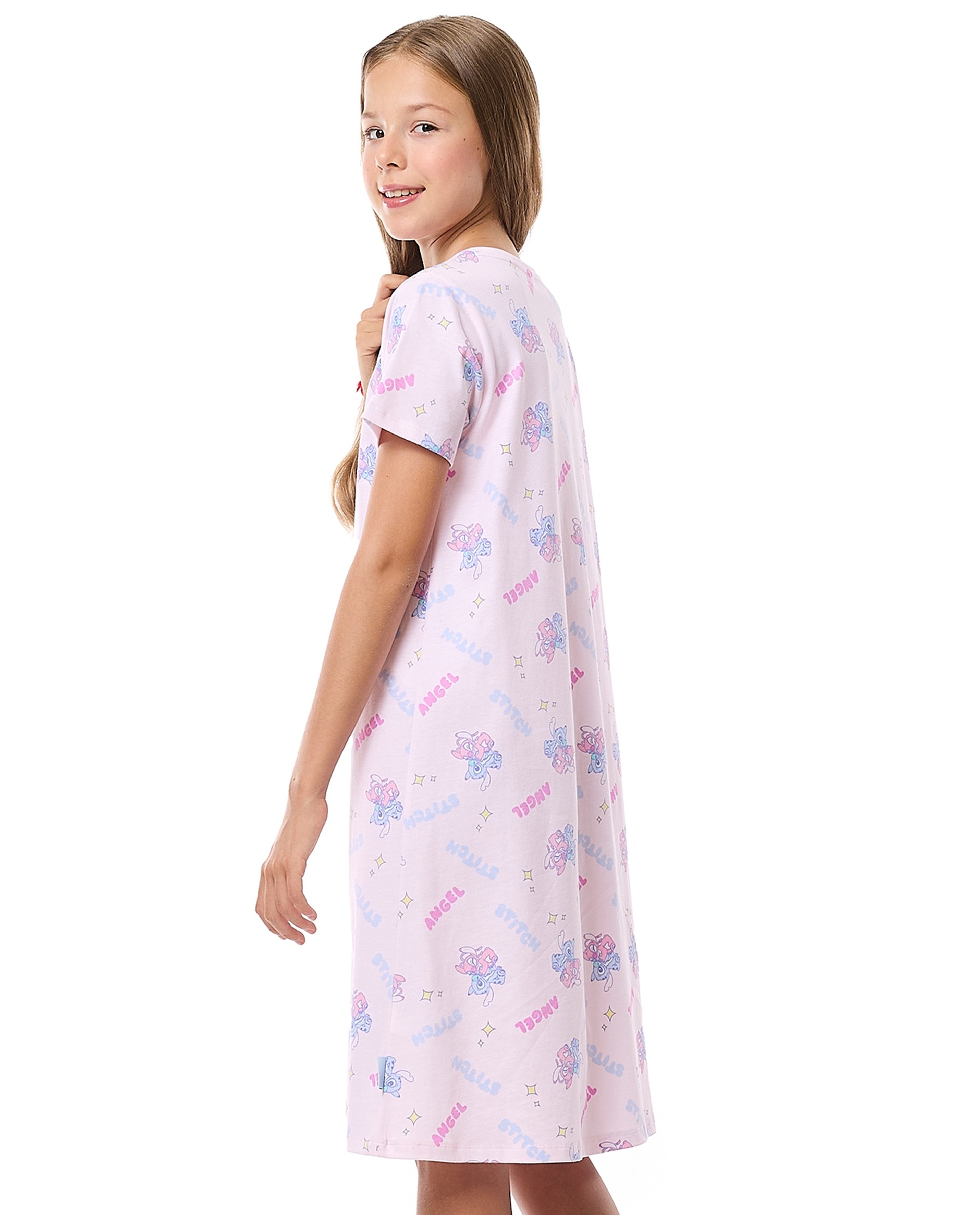 Printed Nightdress with Crew Neck and Short Sleeves