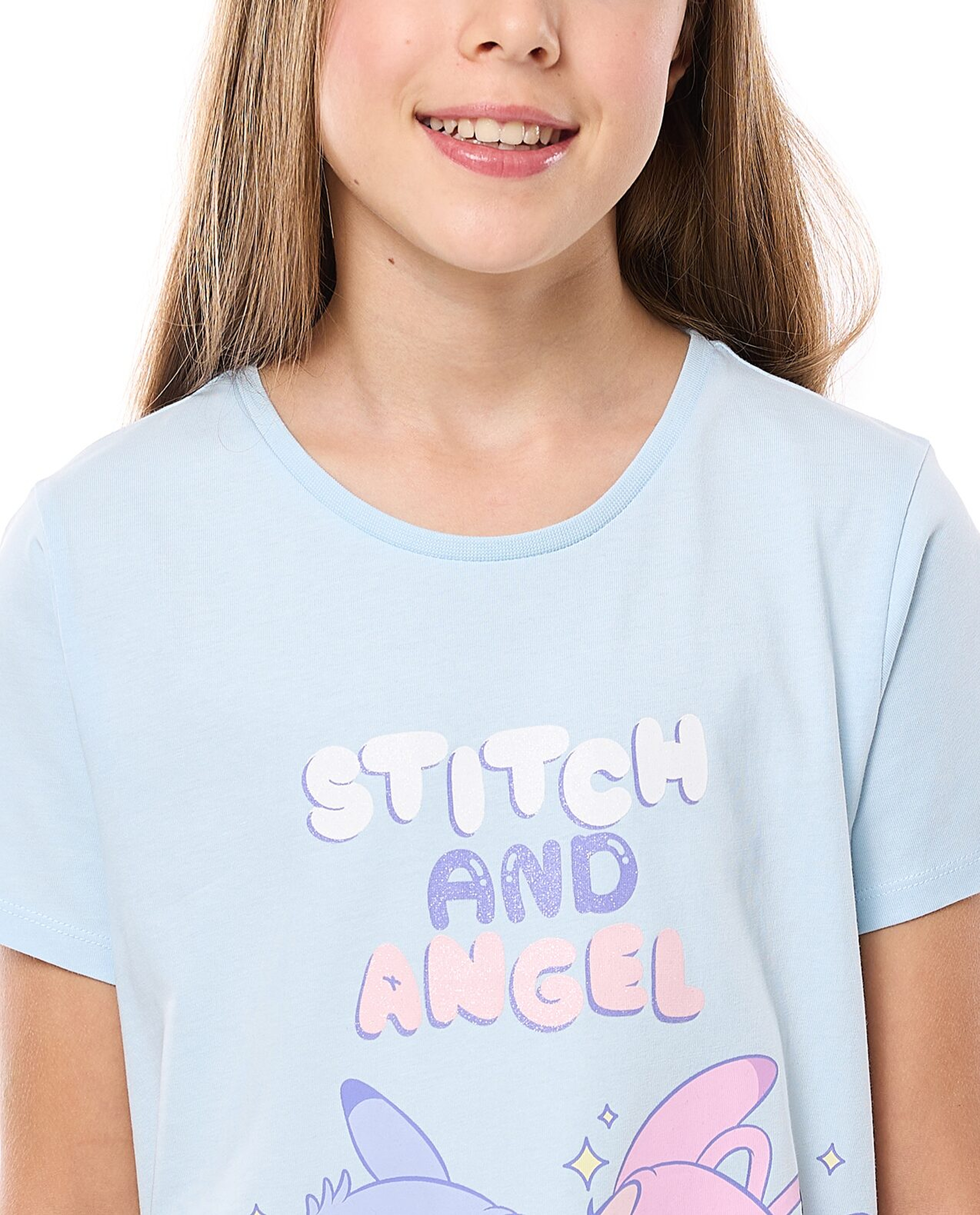 Printed Nightdress with Crew Neck and Short Sleeves