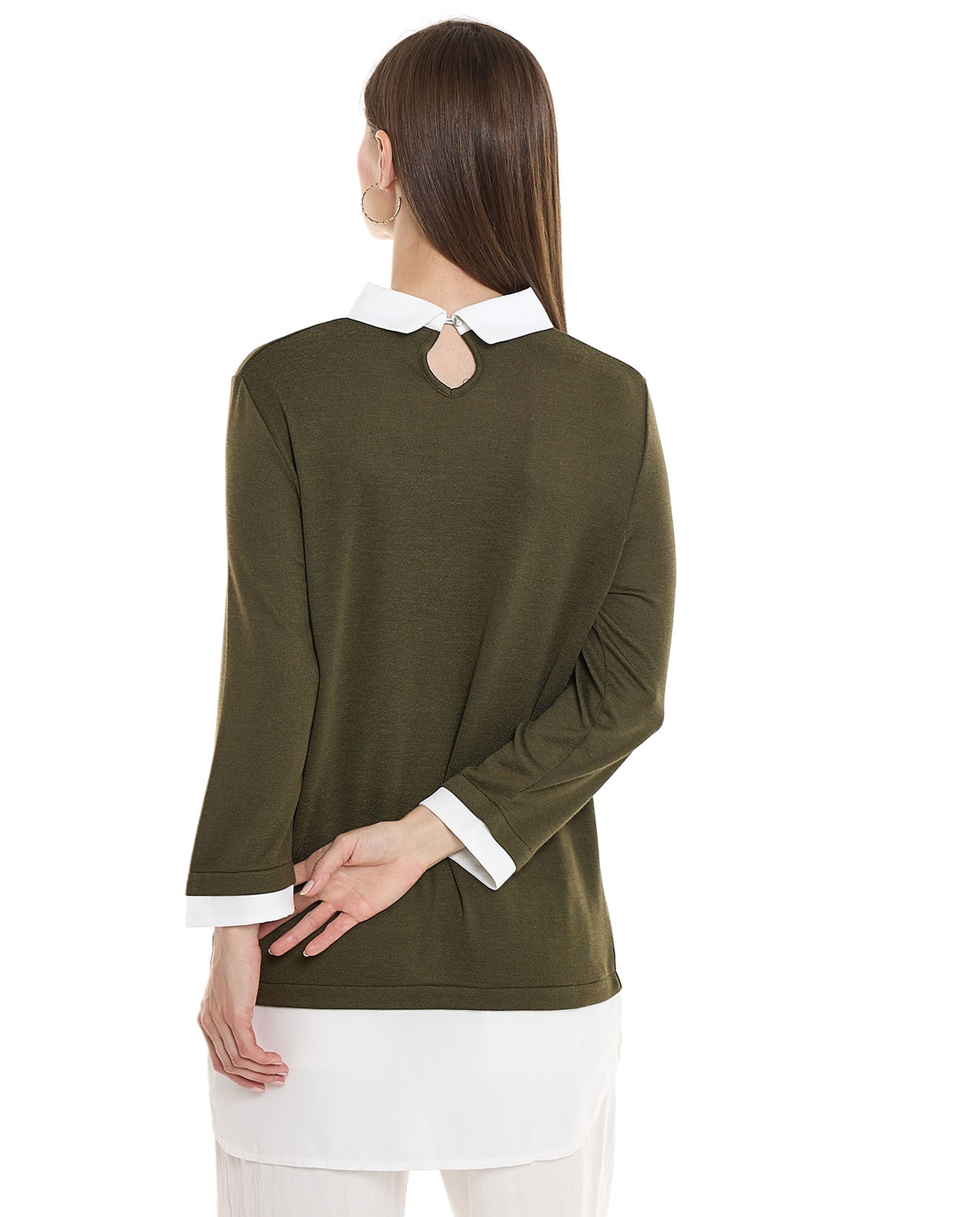 Color Block Shirt Tunic with Long Sleeves