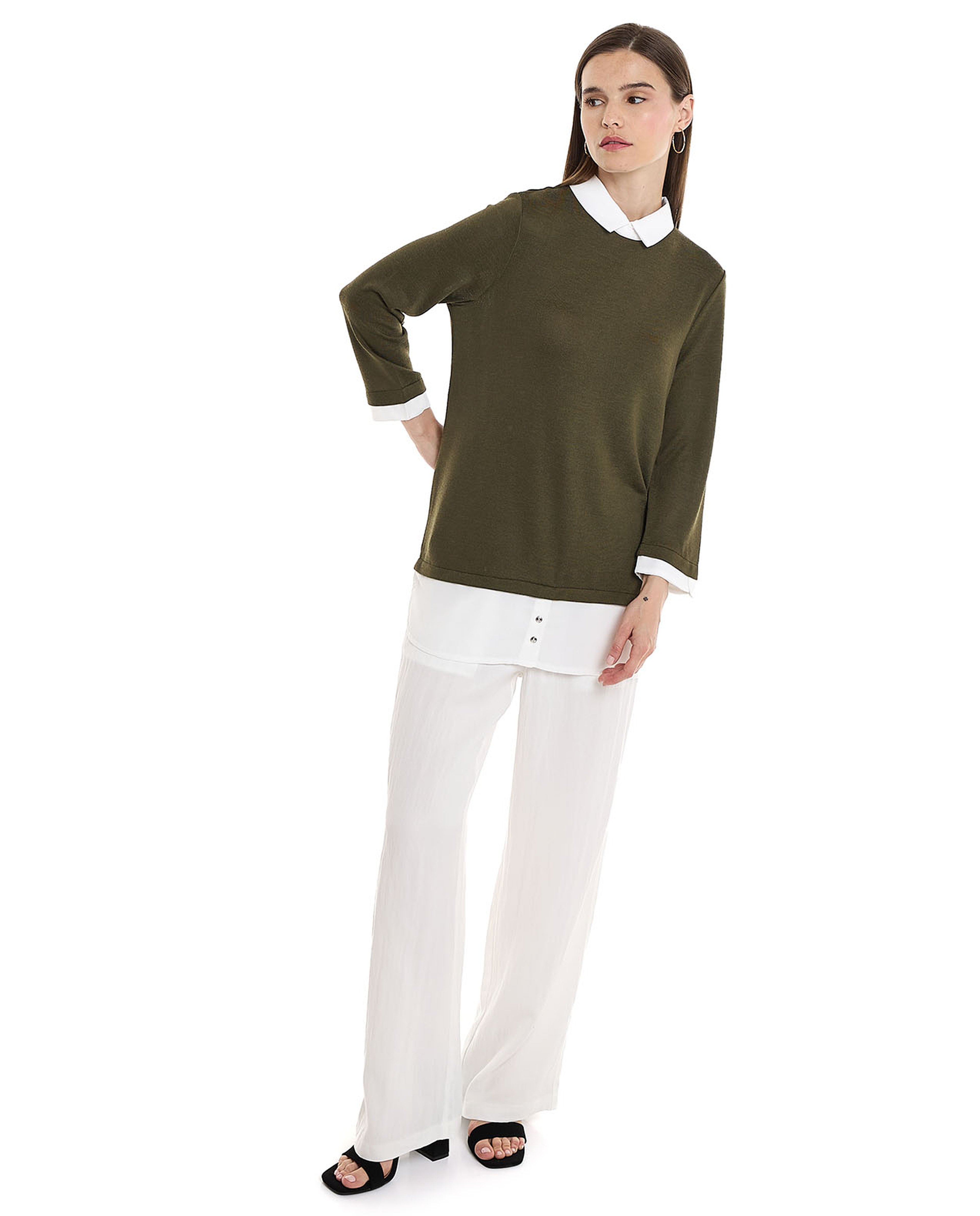 Color Block Shirt Tunic with Long Sleeves