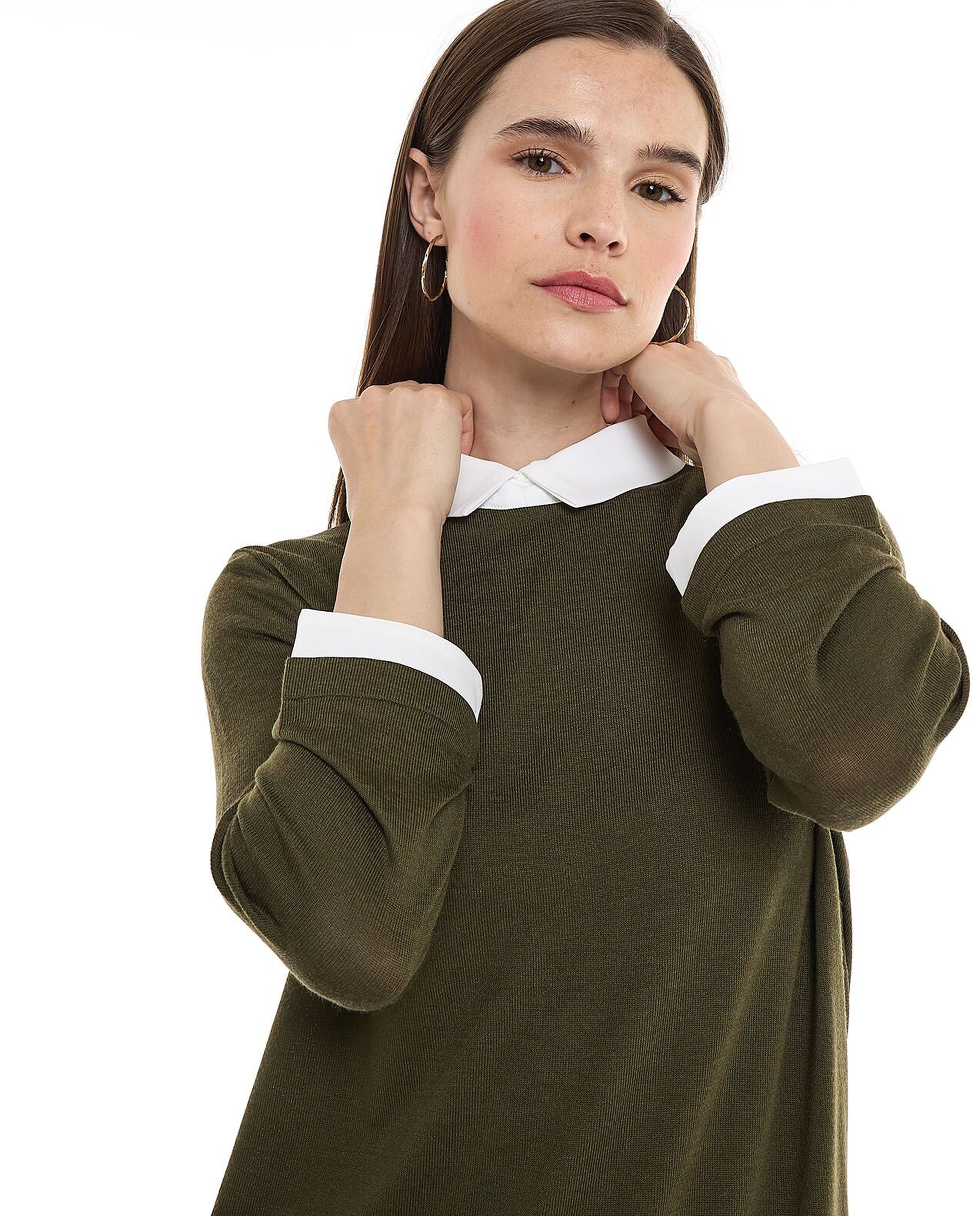 Color Block Shirt Tunic with Long Sleeves