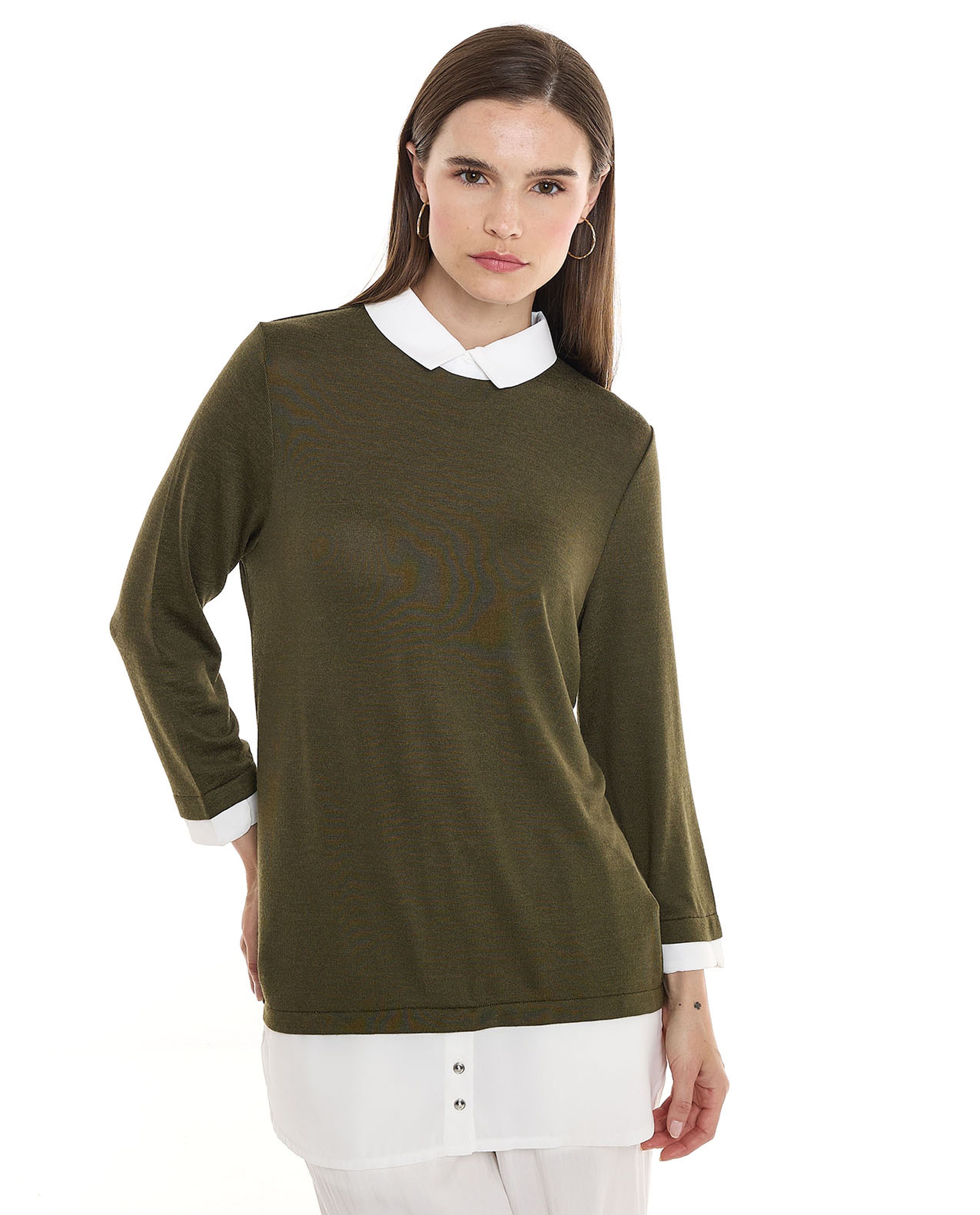 Color Block Shirt Tunic with Long Sleeves